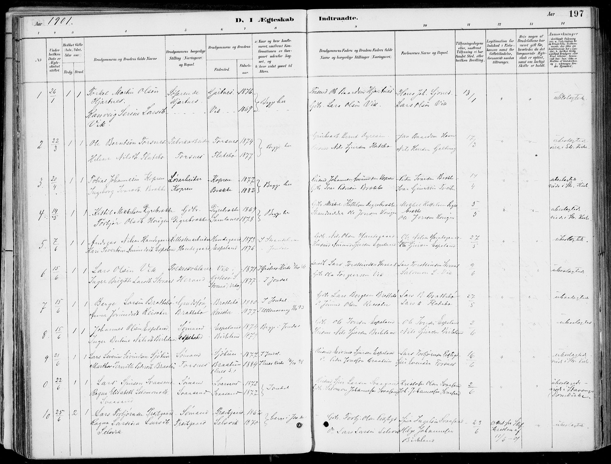 Strandebarm sokneprestembete, AV/SAB-A-78401/H/Haa: Parish register (official) no. E  1, 1886-1908, p. 197