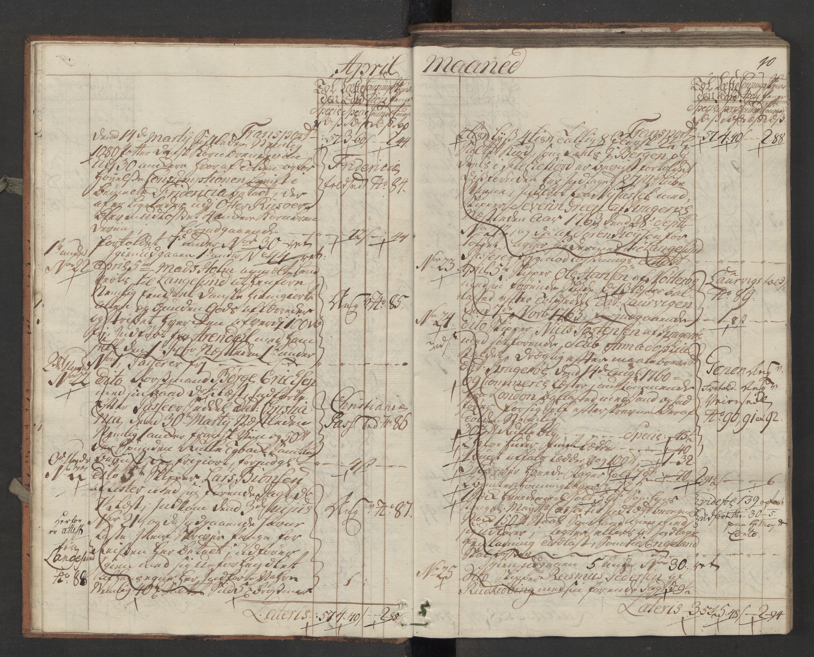 Generaltollkammeret, tollregnskaper, AV/RA-EA-5490/R13/L0036/0001: Tollregnskaper Kragerø / Inngående hovedtollbok, 1764, p. 9b-10a