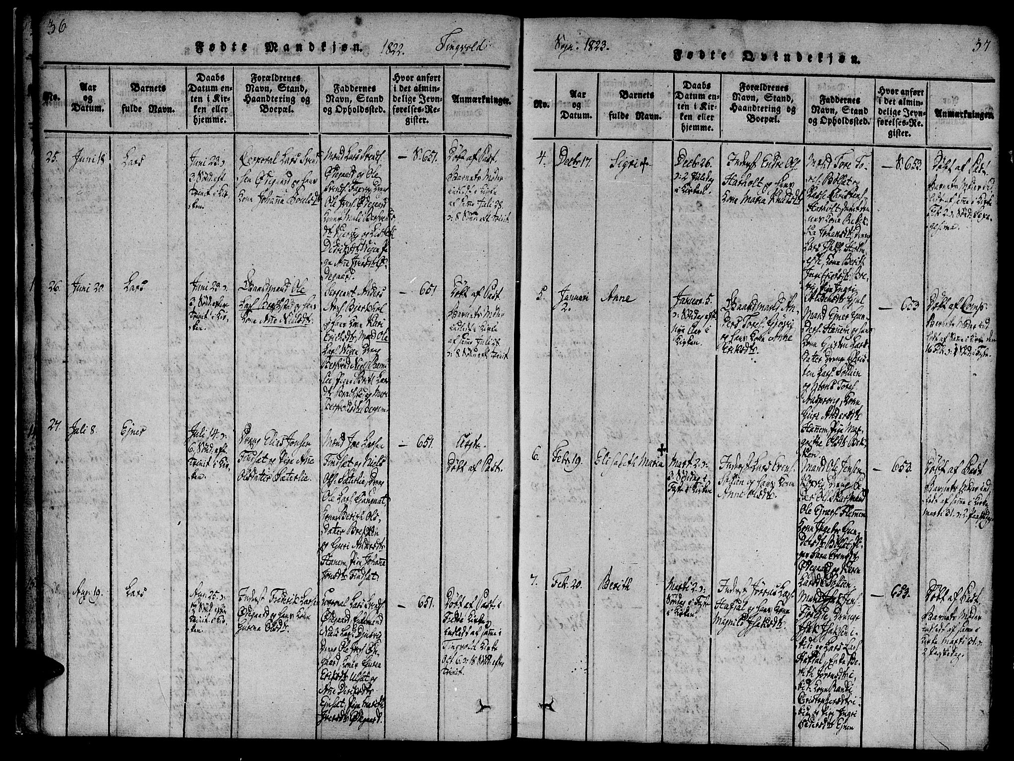 Ministerialprotokoller, klokkerbøker og fødselsregistre - Møre og Romsdal, AV/SAT-A-1454/586/L0982: Parish register (official) no. 586A08, 1819-1829, p. 36-37