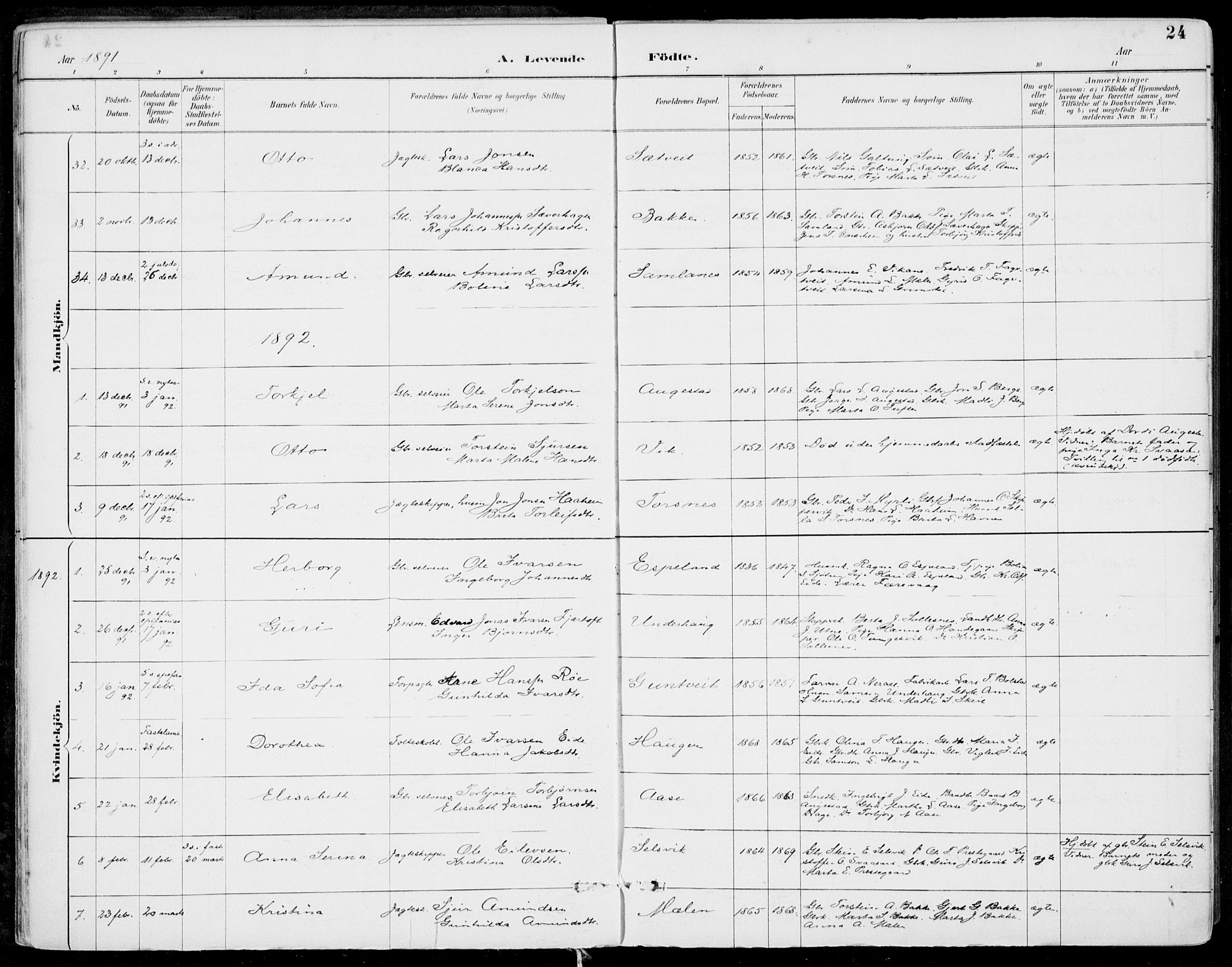 Strandebarm sokneprestembete, SAB/A-78401/H/Haa: Parish register (official) no. E  1, 1886-1908, p. 24