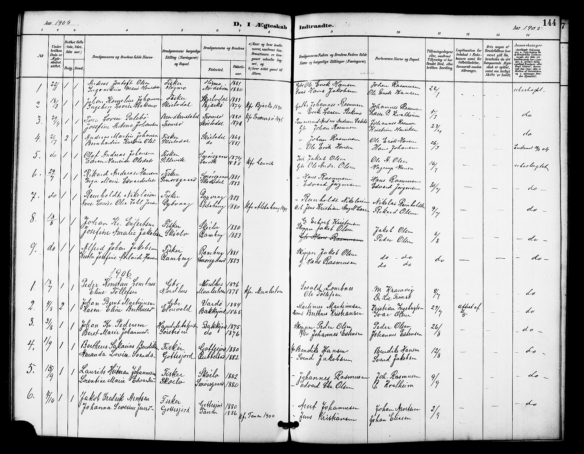 Tranøy sokneprestkontor, SATØ/S-1313/I/Ia/Iab/L0022klokker: Parish register (copy) no. 22, 1887-1912, p. 144