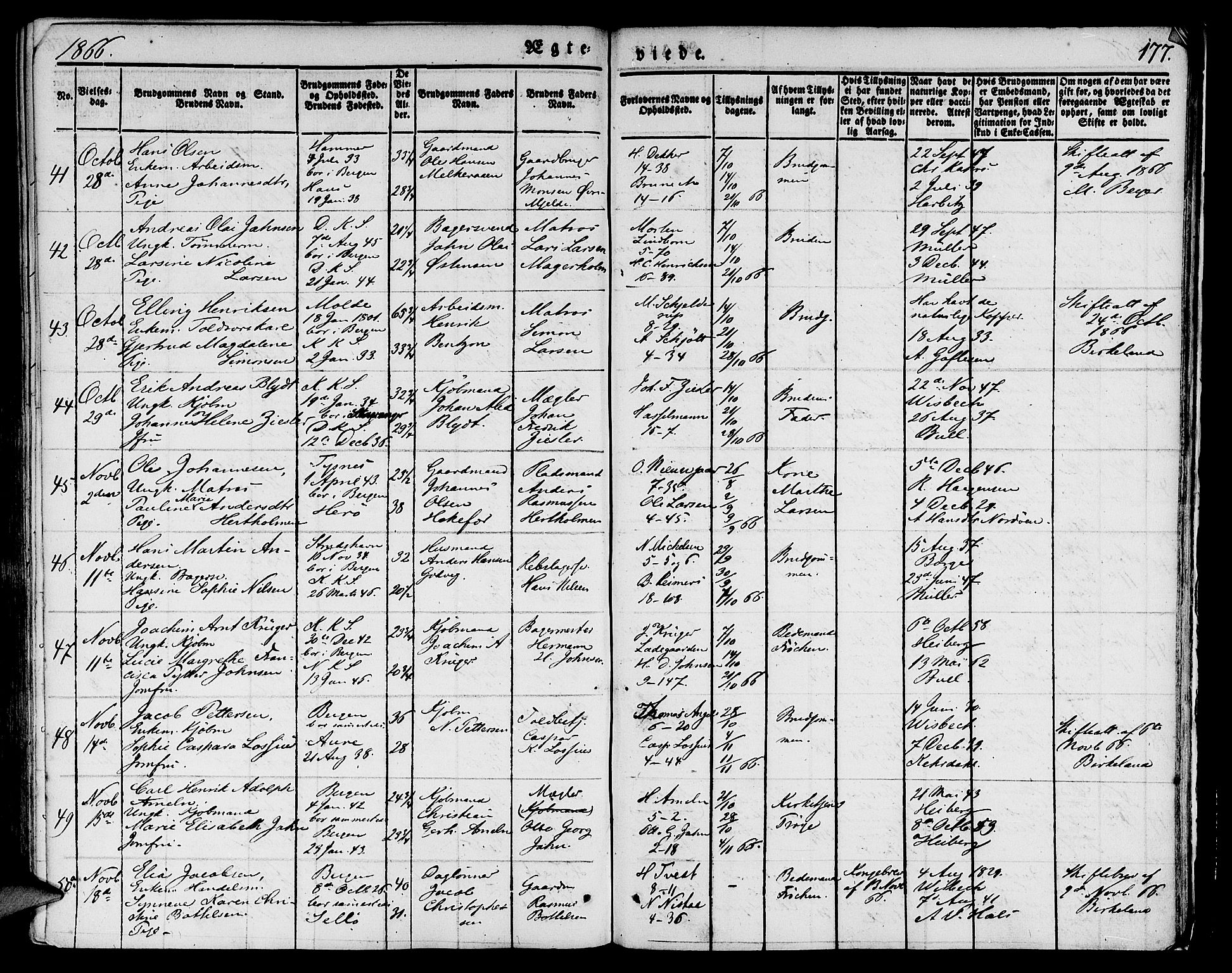 Nykirken Sokneprestembete, AV/SAB-A-77101/H/Hab: Parish register (copy) no. D 1, 1832-1867, p. 177