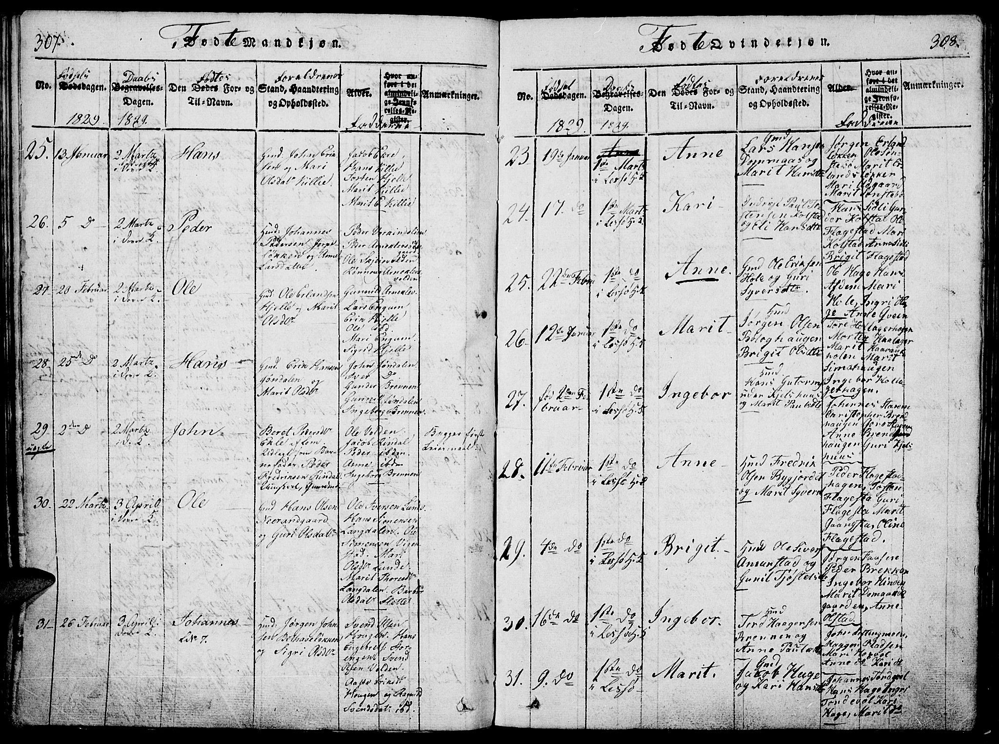 Lesja prestekontor, AV/SAH-PREST-068/H/Ha/Haa/L0004: Parish register (official) no. 4, 1820-1829, p. 307-308