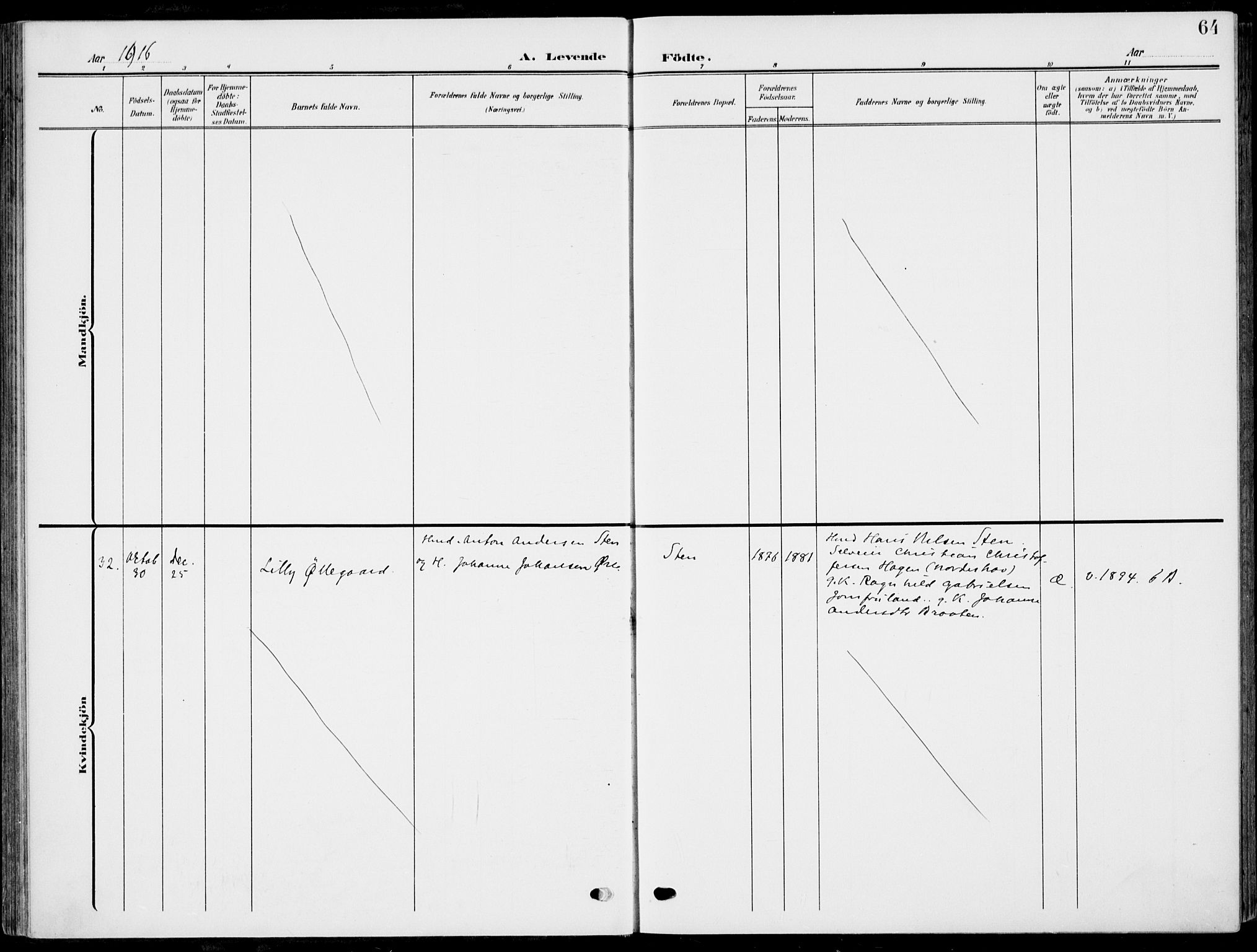 Hole kirkebøker, SAKO/A-228/F/Fa/L0010: Parish register (official) no. I 10, 1907-1917, p. 64