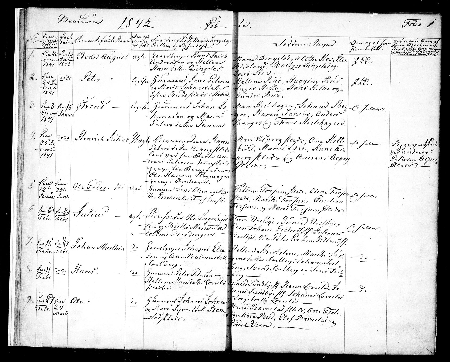 Spydeberg prestekontor Kirkebøker, SAO/A-10924/F/Fa/L0005: Parish register (official) no. I 5, 1842-1862, p. 1