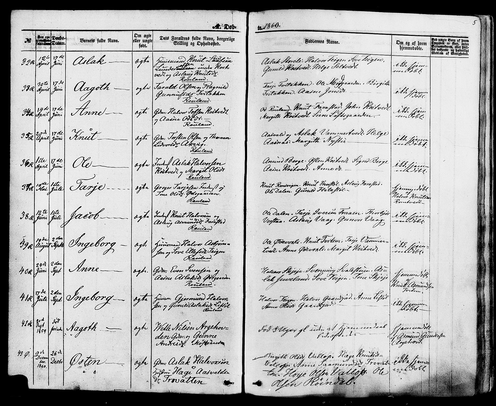 Rauland kirkebøker, SAKO/A-292/F/Fa/L0003: Parish register (official) no. 3, 1859-1886, p. 5
