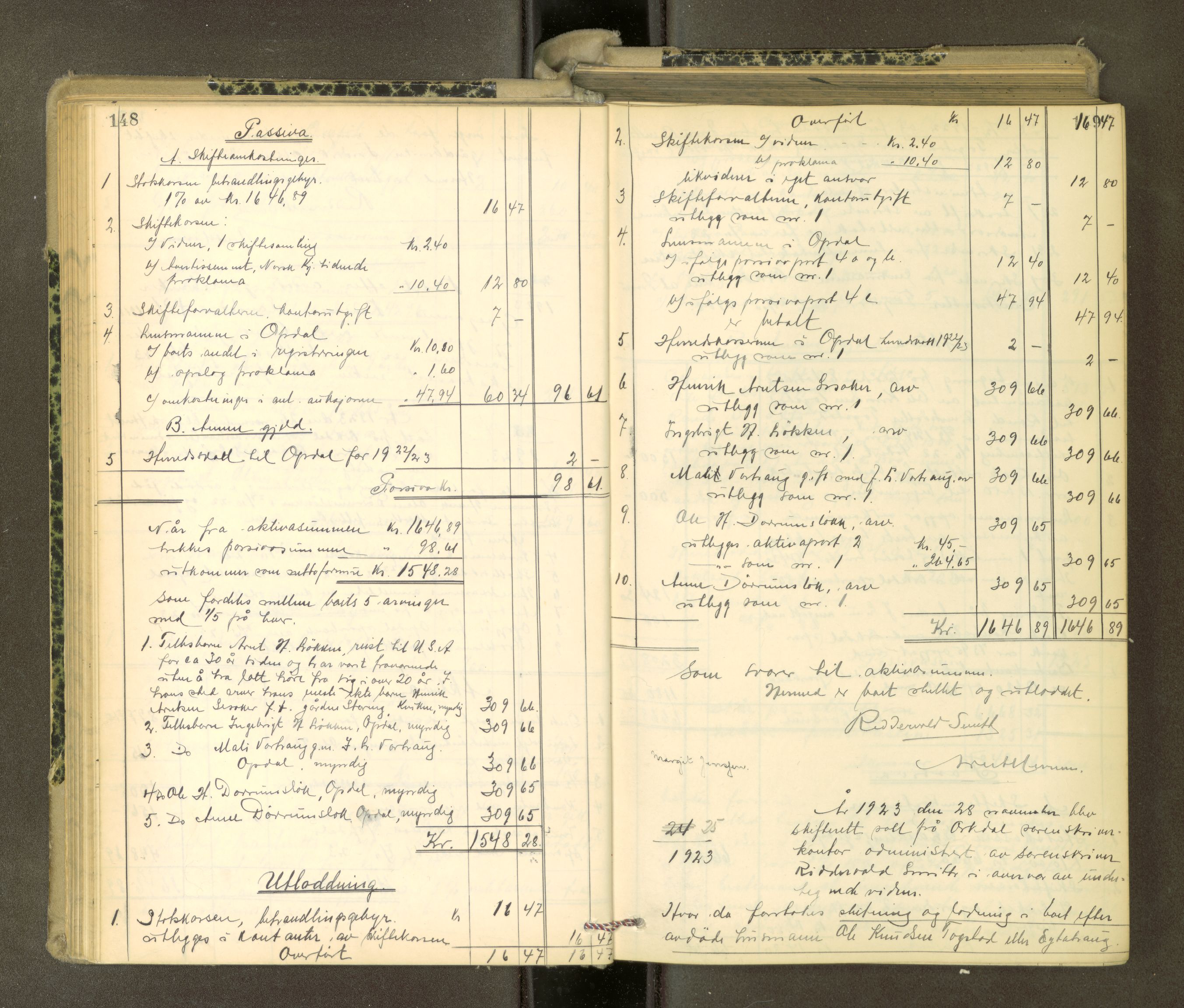 Orkdal sorenskriveri, AV/SAT-A-4169/1/3/3Aa/L0017: Skifteprotokoller, 1921-1929, p. 148-149