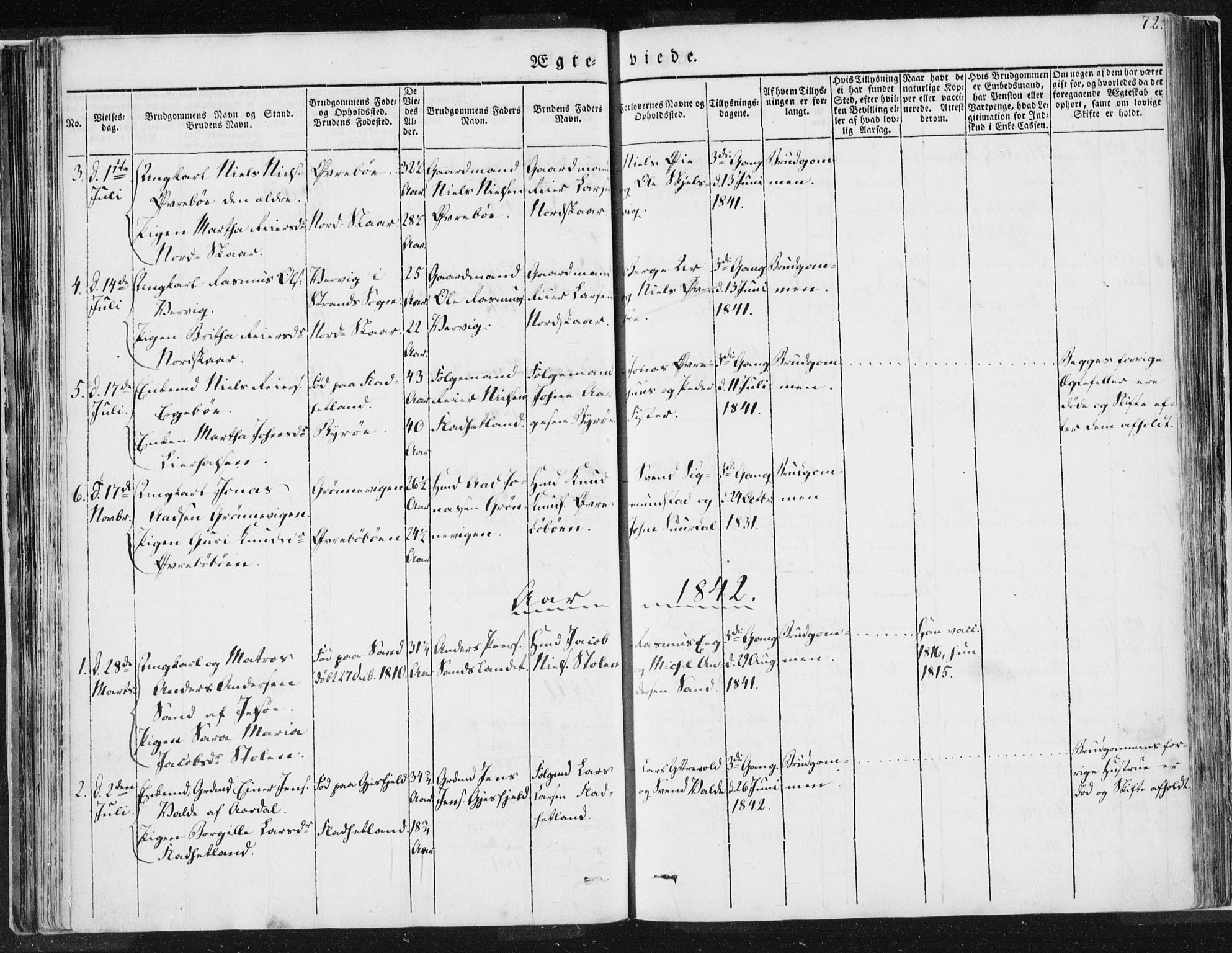 Hjelmeland sokneprestkontor, AV/SAST-A-101843/01/IV/L0007: Parish register (official) no. A 7, 1834-1850, p. 72