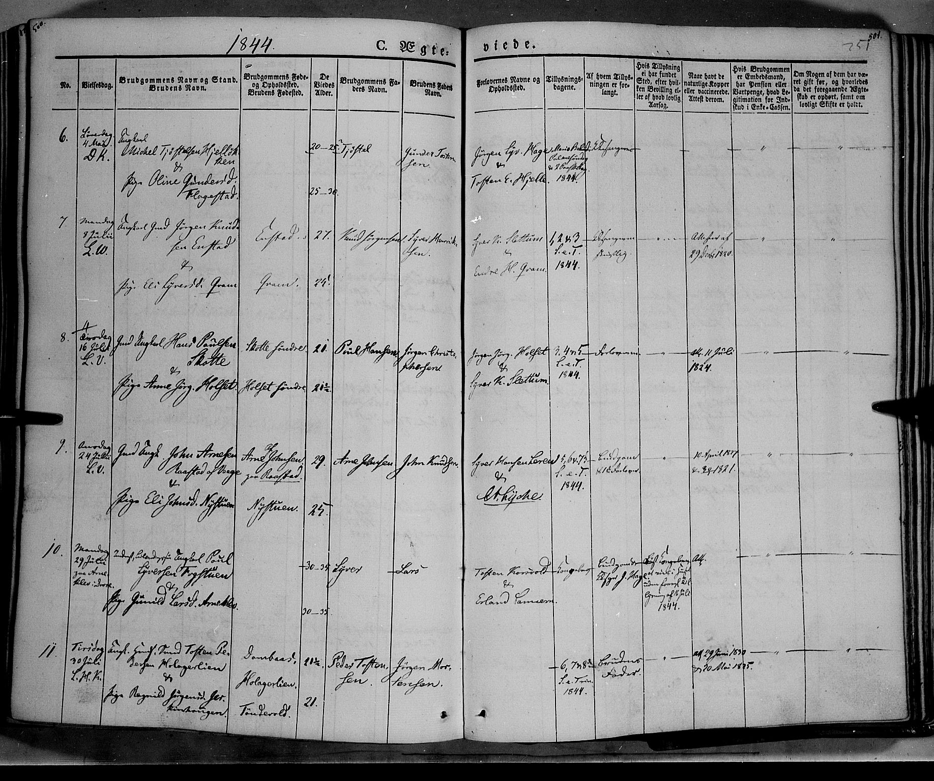 Lesja prestekontor, SAH/PREST-068/H/Ha/Haa/L0006: Parish register (official) no. 6A, 1843-1854, p. 500-501