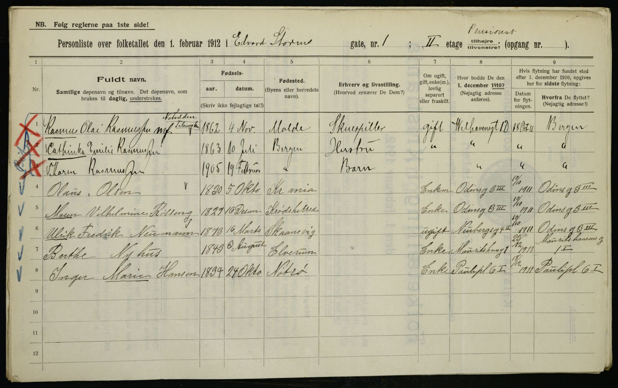 OBA, Municipal Census 1912 for Kristiania, 1912, p. 18626