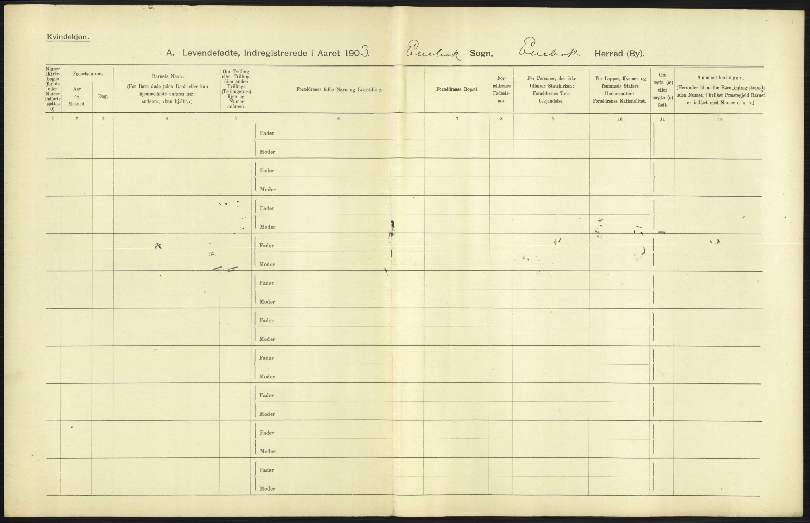 Statistisk sentralbyrå, Sosiodemografiske emner, Befolkning, AV/RA-S-2228/D/Df/Dfa/Dfaa/L0002: Akershus amt: Fødte, gifte, døde, 1903, p. 77