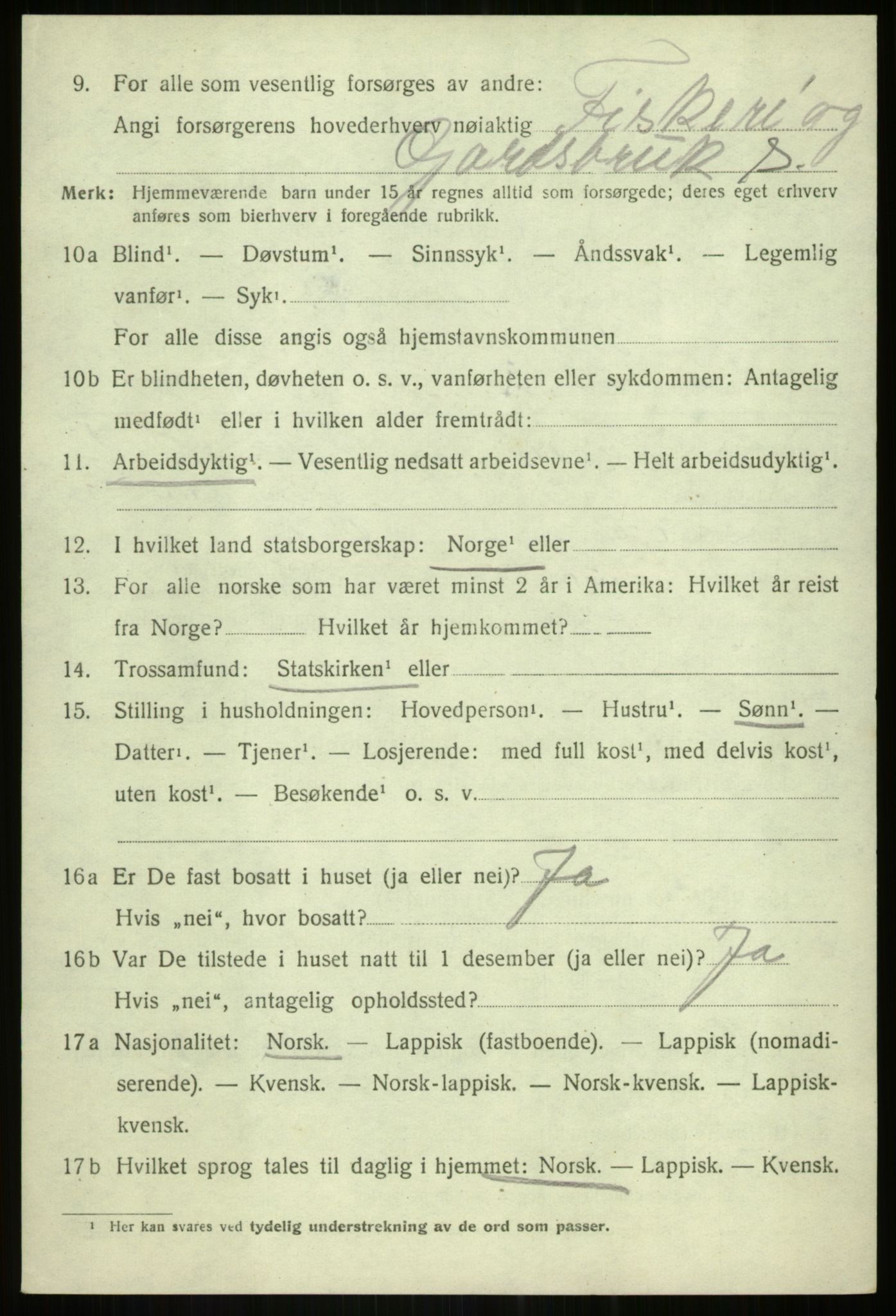 SATØ, 1920 census for Torsken, 1920, p. 871