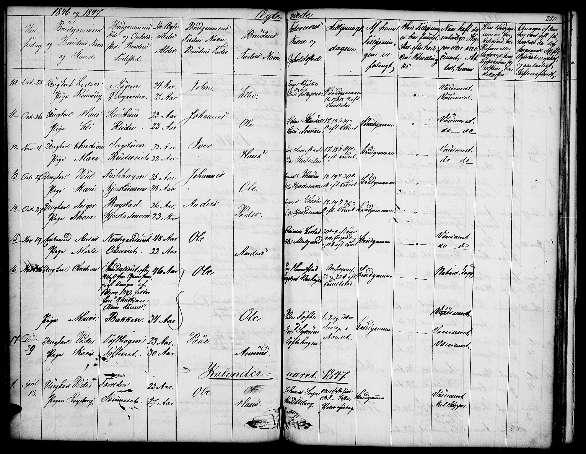 Sør-Fron prestekontor, SAH/PREST-010/H/Ha/Hab/L0001: Parish register (copy) no. 1, 1844-1863, p. 280