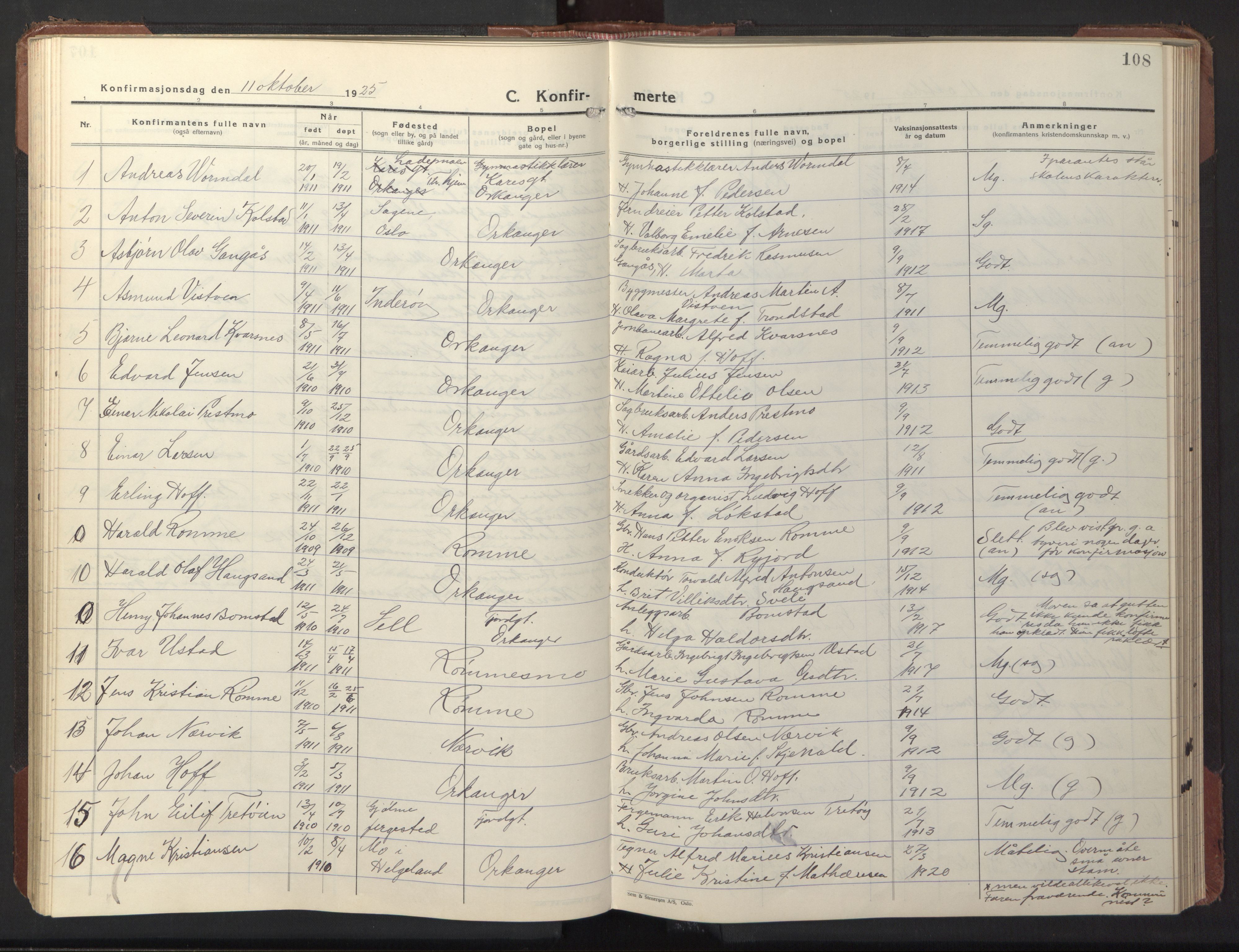 Ministerialprotokoller, klokkerbøker og fødselsregistre - Sør-Trøndelag, SAT/A-1456/669/L0832: Parish register (copy) no. 669C02, 1925-1953, p. 108