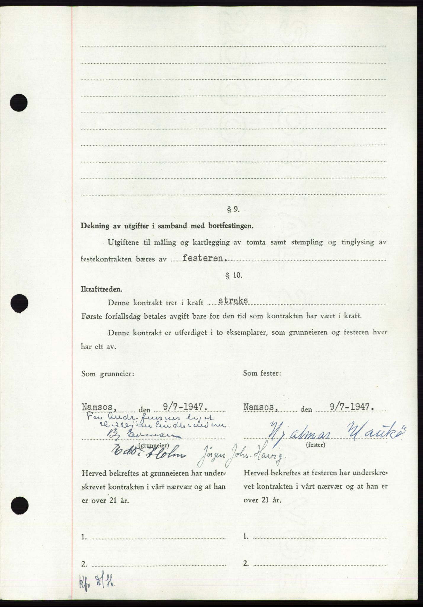 Namdal sorenskriveri, AV/SAT-A-4133/1/2/2C: Mortgage book no. -, 1947-1947, Diary no: : 1986/1947