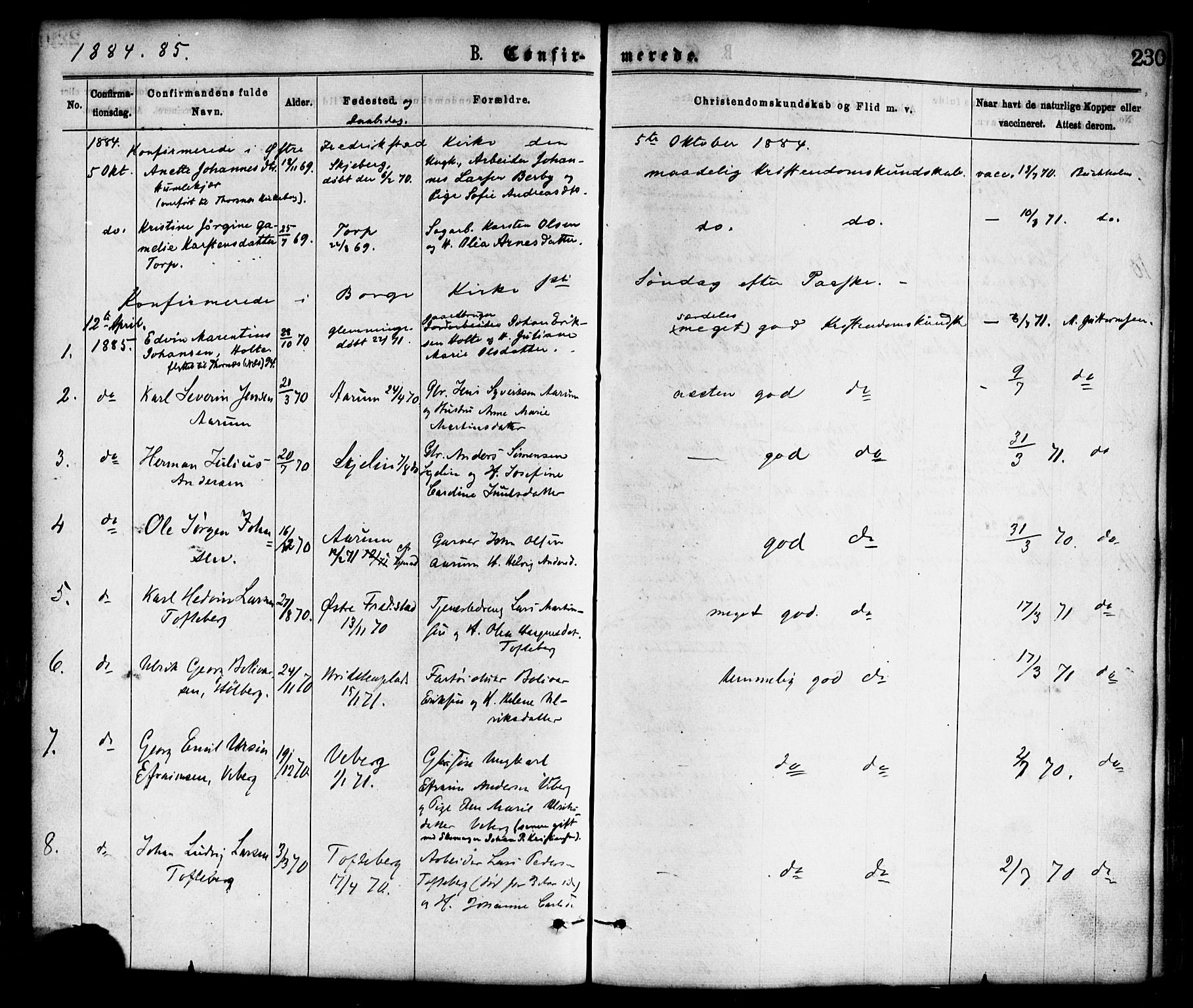 Borge prestekontor Kirkebøker, SAO/A-10903/F/Fa/L0007: Parish register (official) no. I 7, 1875-1886, p. 230