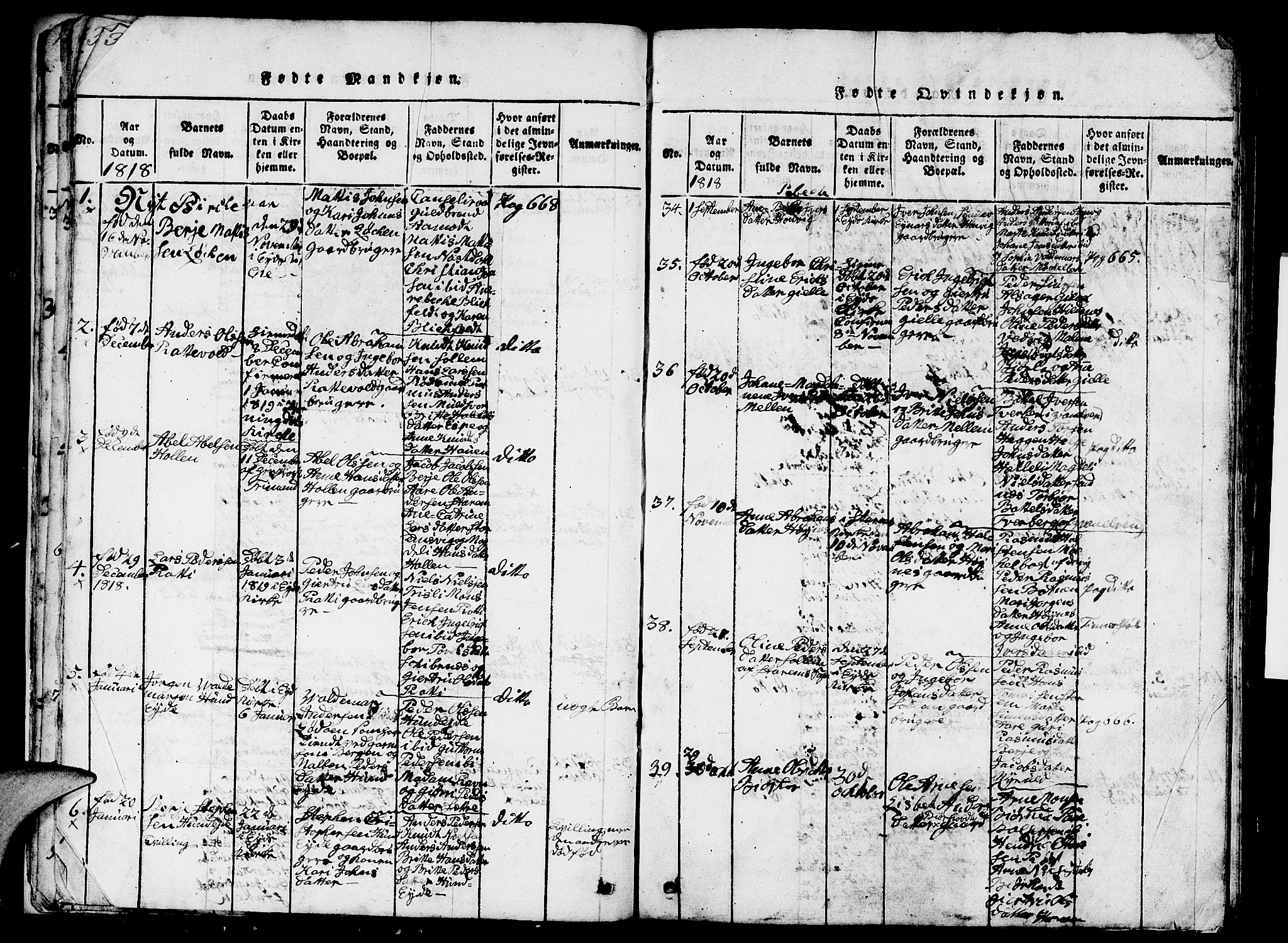 Eid sokneprestembete, SAB/A-82301/H/Hab/Haba/L0001: Parish register (copy) no. A 1, 1816-1862, p. 38-39