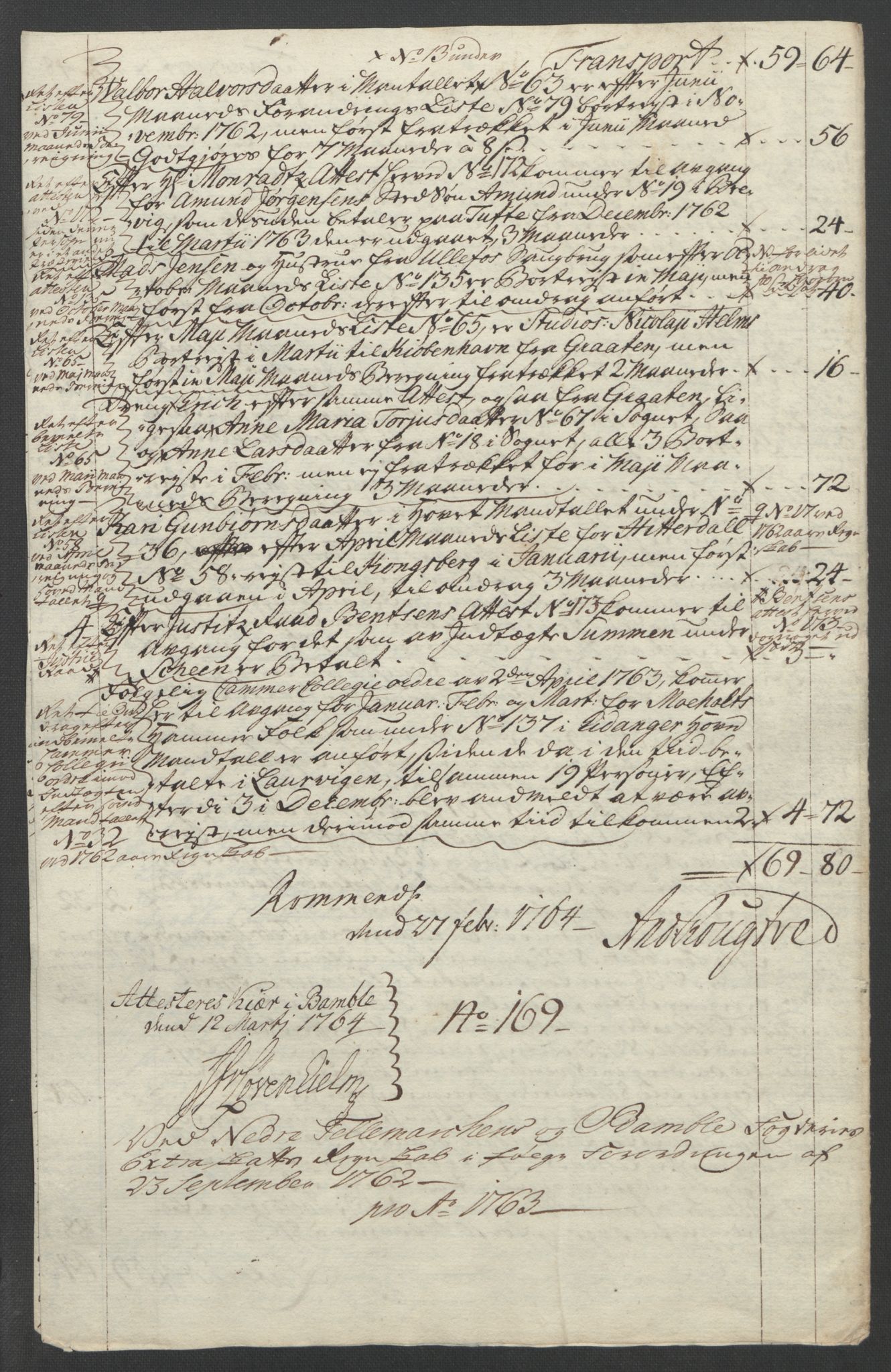 Rentekammeret inntil 1814, Reviderte regnskaper, Fogderegnskap, AV/RA-EA-4092/R37/L2239: Ekstraskatten Nedre Telemark og Bamble, 1762-1763, p. 763