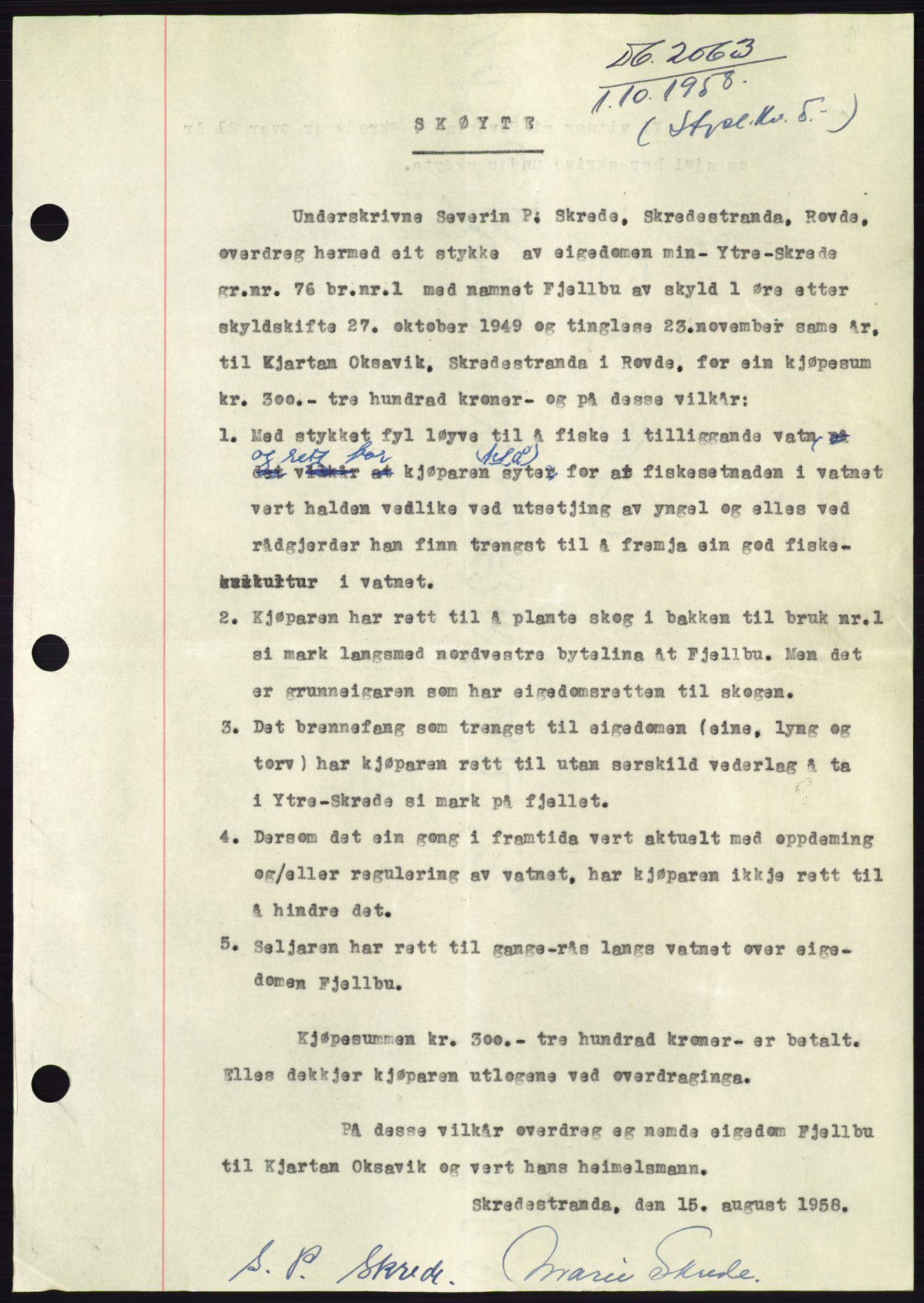 Søre Sunnmøre sorenskriveri, AV/SAT-A-4122/1/2/2C/L0110: Mortgage book no. 36A, 1958-1958, Diary no: : 2063/1958