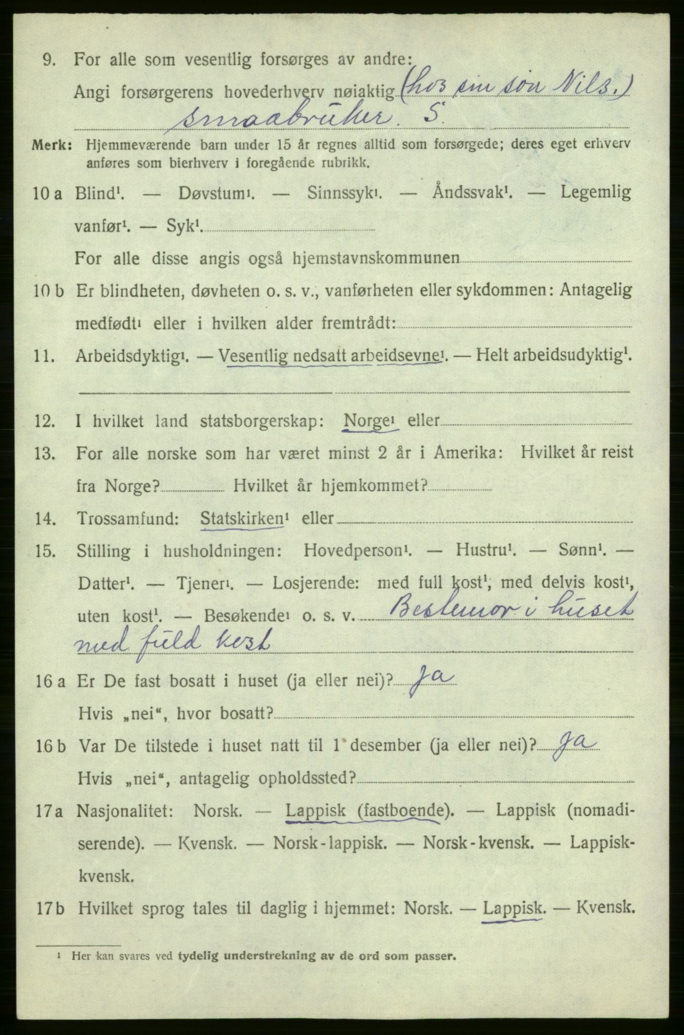 SATØ, 1920 census for Lebesby, 1920, p. 1256