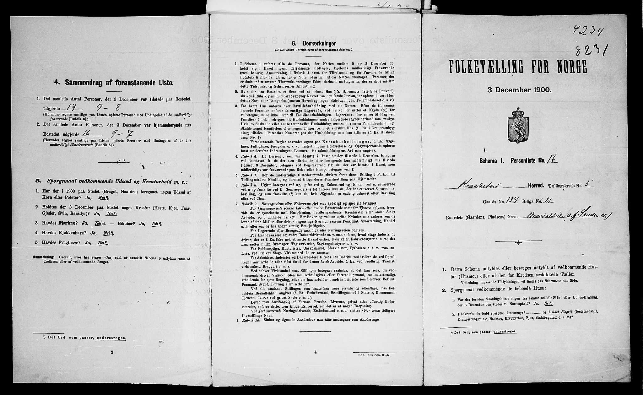 SAO, 1900 census for Kråkstad, 1900