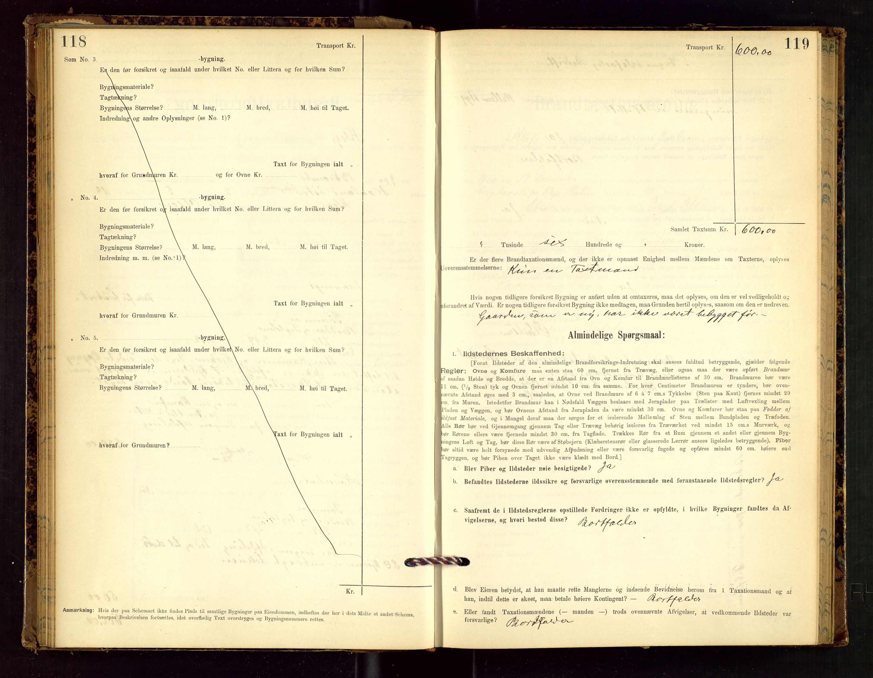 Klepp lensmannskontor, SAST/A-100163/Goc/L0002: "Brandtaxationsprotokol" m/register, 1898-1902, p. 118-119