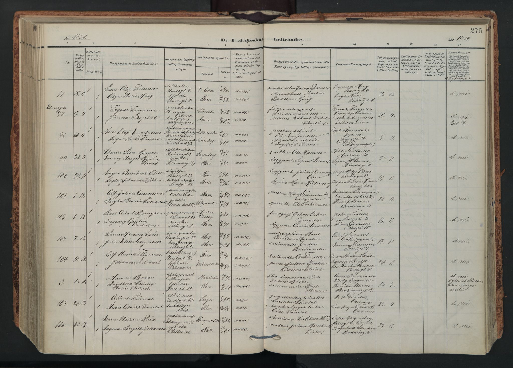 Grønland prestekontor Kirkebøker, AV/SAO-A-10848/F/Fa/L0017: Parish register (official) no. 17, 1906-1934, p. 275