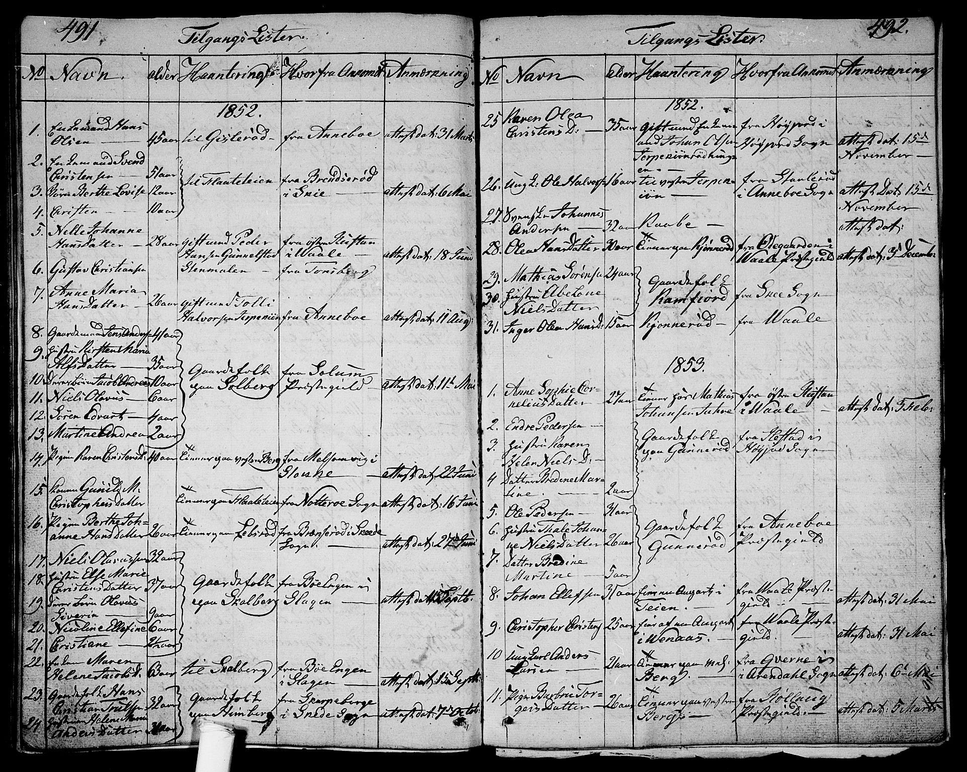 Ramnes kirkebøker, SAKO/A-314/G/Ga/L0002: Parish register (copy) no. I 2, 1848-1870, p. 491-492