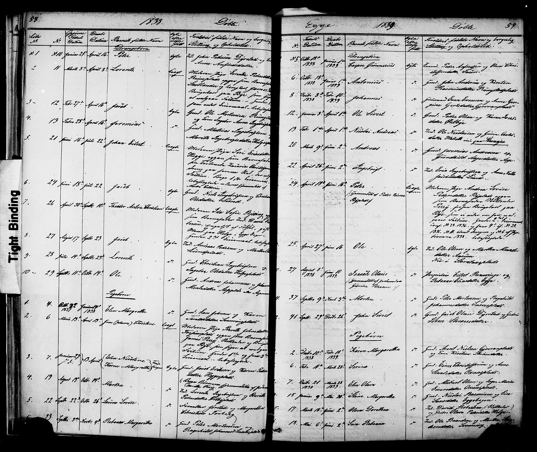 Ministerialprotokoller, klokkerbøker og fødselsregistre - Nord-Trøndelag, SAT/A-1458/739/L0367: Parish register (official) no. 739A01 /3, 1838-1868, p. 58-59