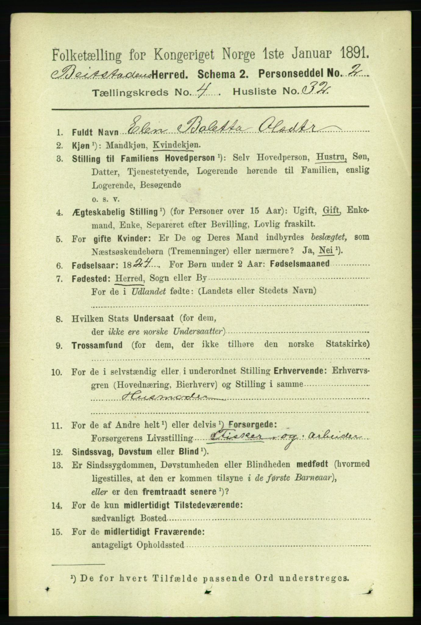 RA, 1891 census for 1727 Beitstad, 1891, p. 1190