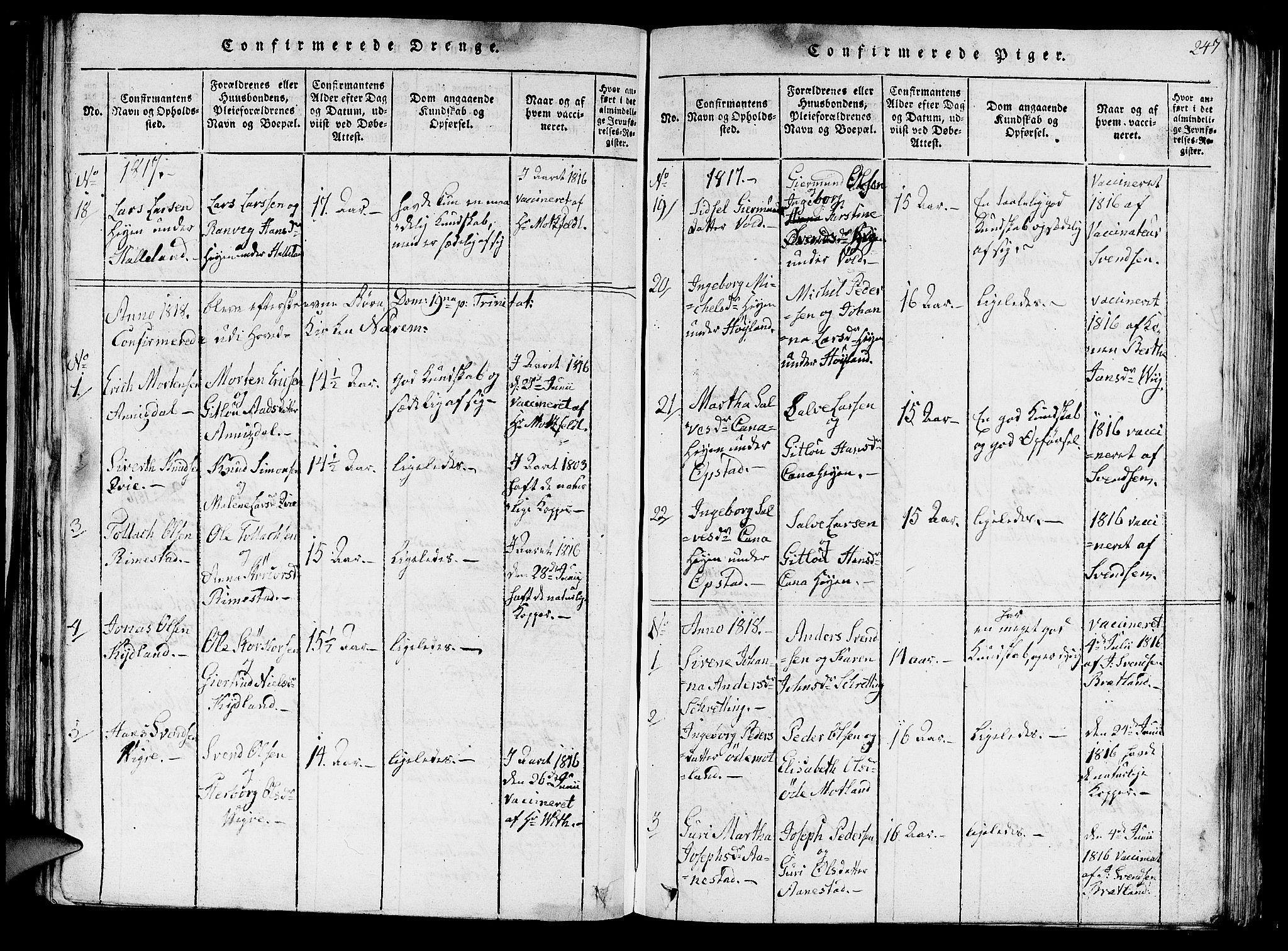 Hå sokneprestkontor, AV/SAST-A-101801/001/30BA/L0003: Parish register (official) no. A 3, 1815-1825, p. 247