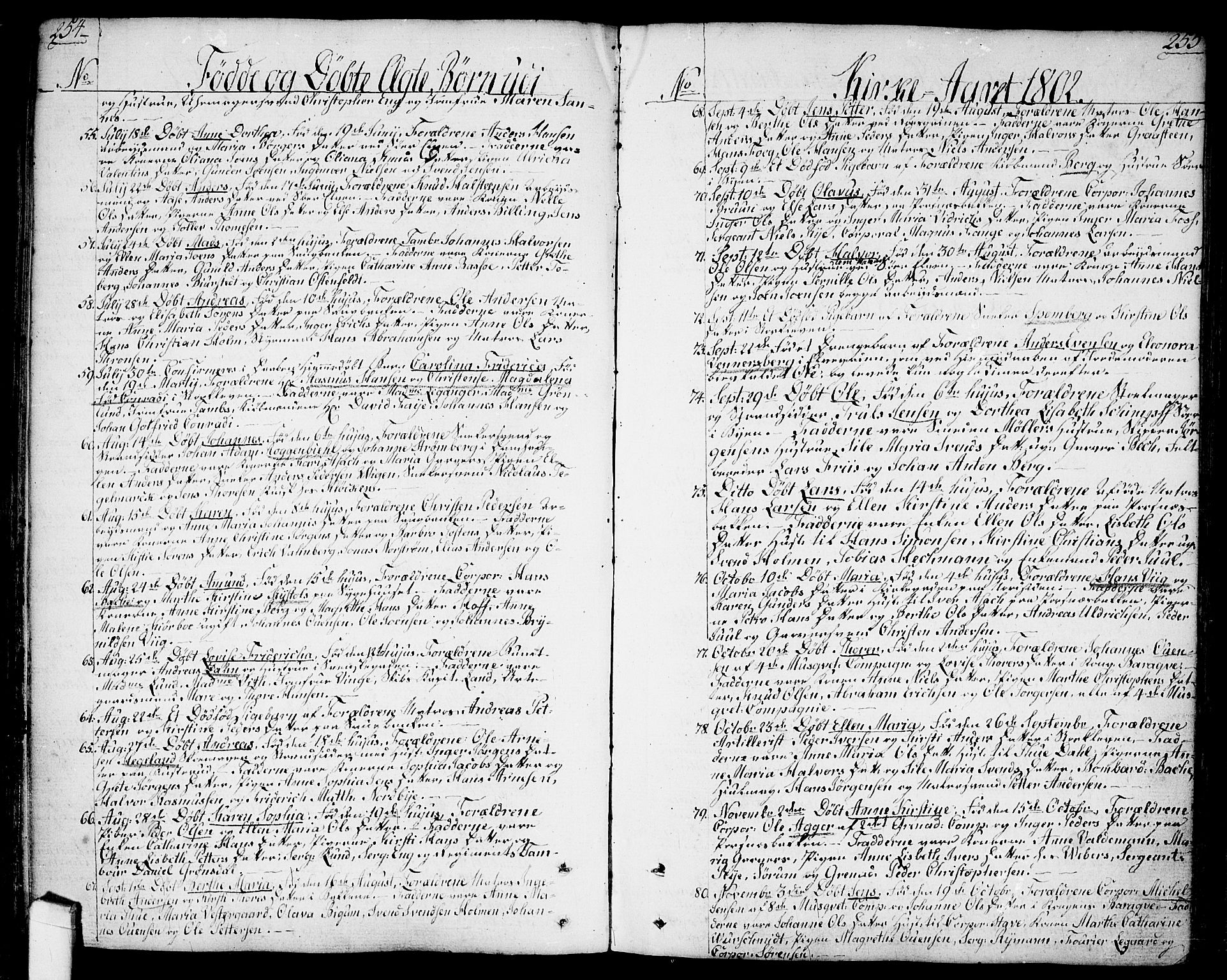 Halden prestekontor Kirkebøker, SAO/A-10909/F/Fa/L0002: Parish register (official) no. I 2, 1792-1812, p. 254-255