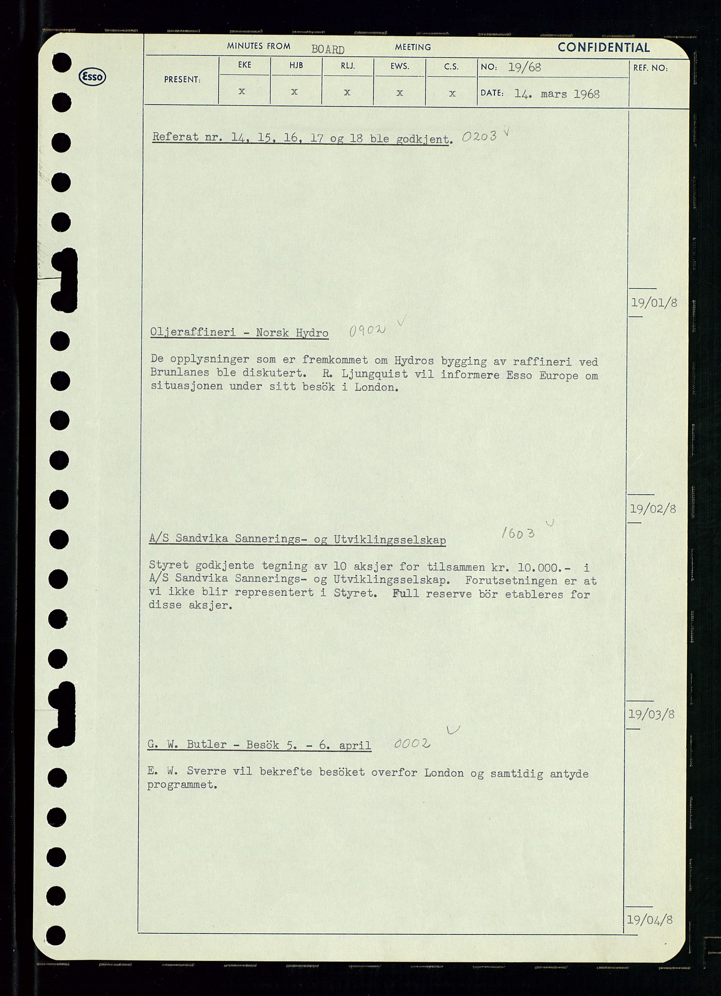 Pa 0982 - Esso Norge A/S, AV/SAST-A-100448/A/Aa/L0002/0004: Den administrerende direksjon Board minutes (styrereferater) / Den administrerende direksjon Board minutes (styrereferater), 1968, p. 31