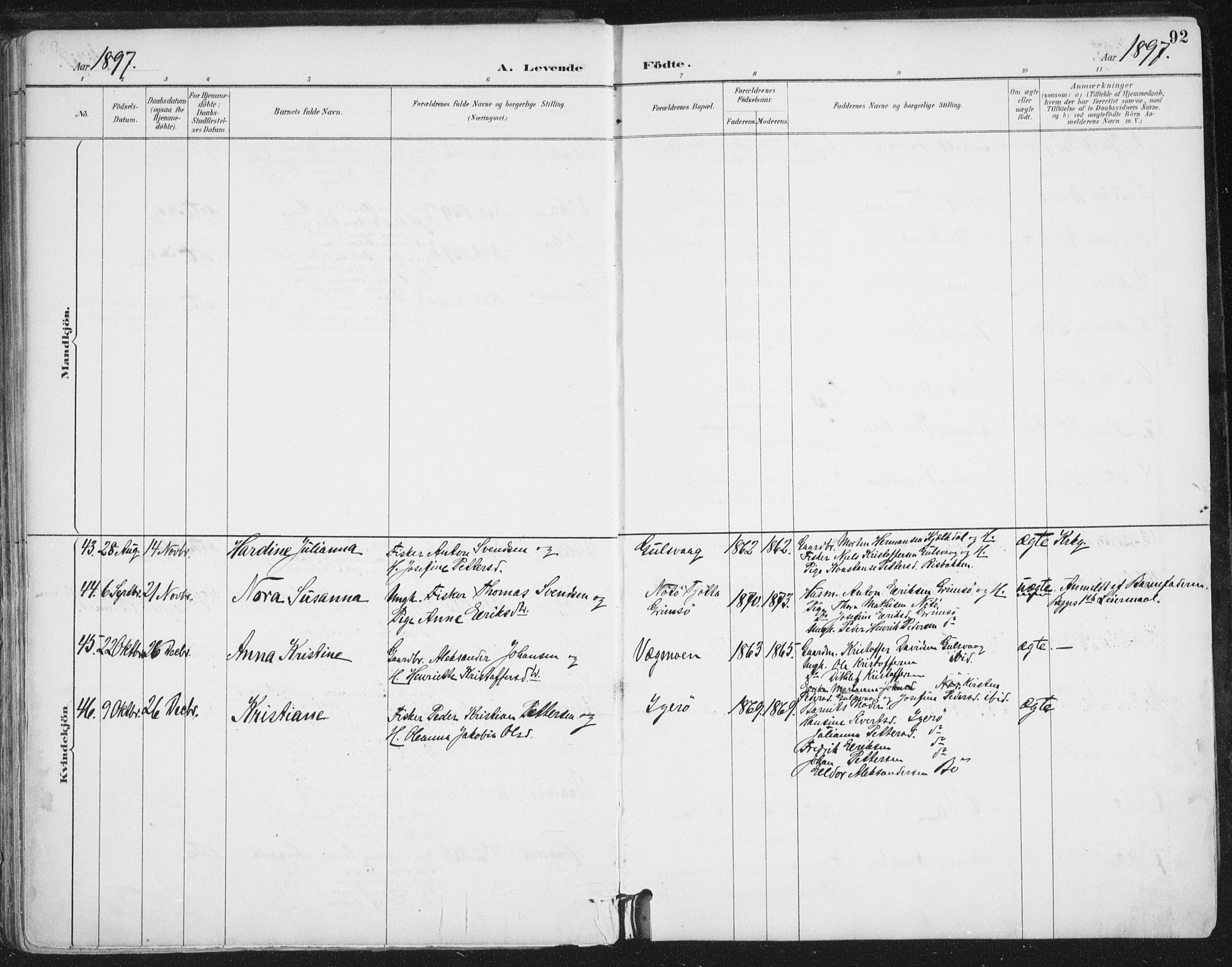 Ministerialprotokoller, klokkerbøker og fødselsregistre - Nordland, AV/SAT-A-1459/816/L0244: Parish register (official) no. 816A10, 1886-1903, p. 92