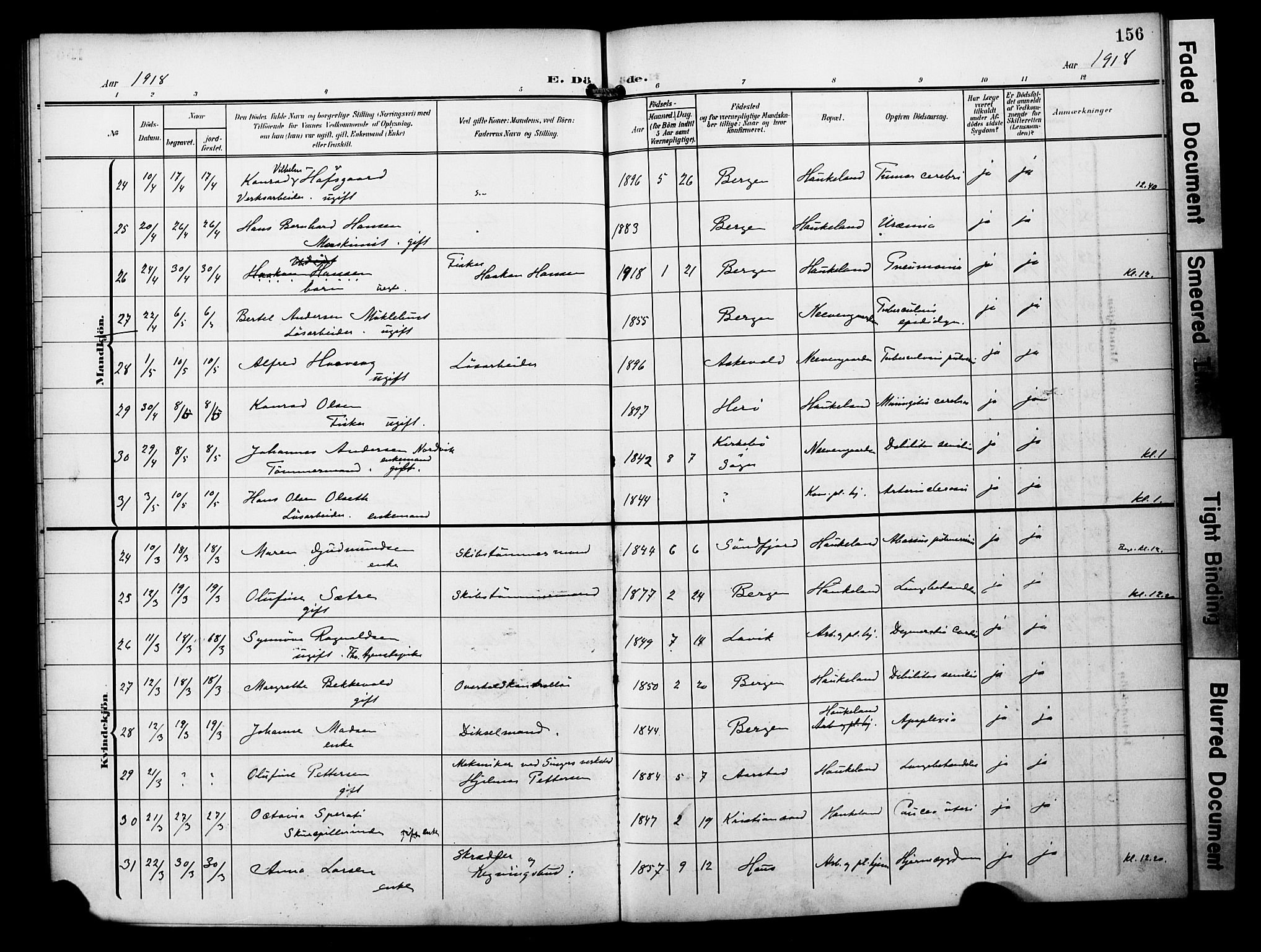 Bergen kommunale pleiehjem - stiftelsespresten, SAB/A-100281: Parish register (official) no. A 6, 1908-1920, p. 156