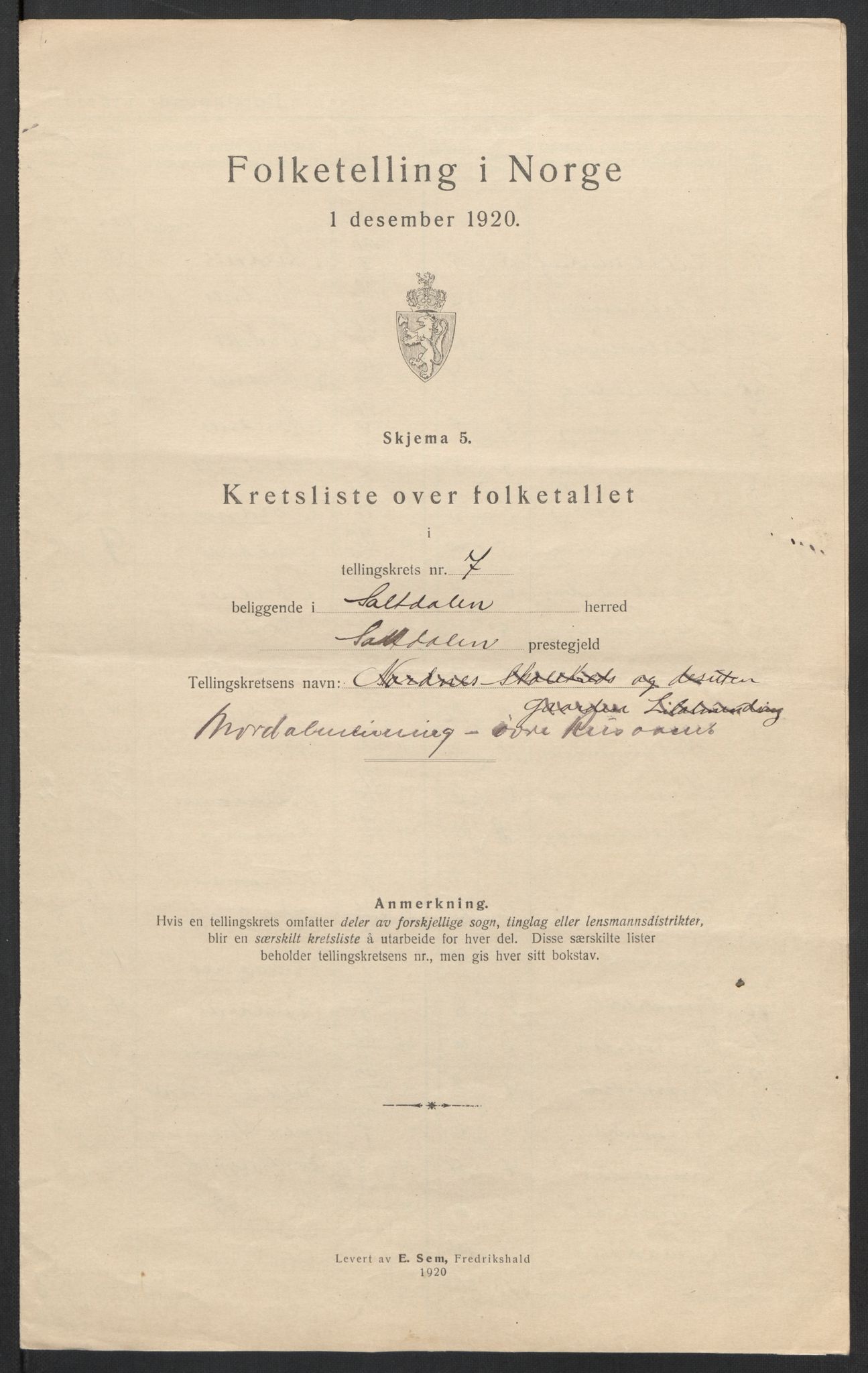 SAT, 1920 census for Saltdal, 1920, p. 47