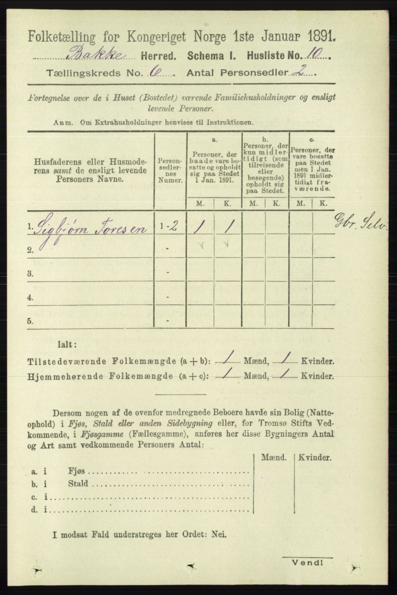 RA, 1891 census for 1045 Bakke, 1891, p. 1158