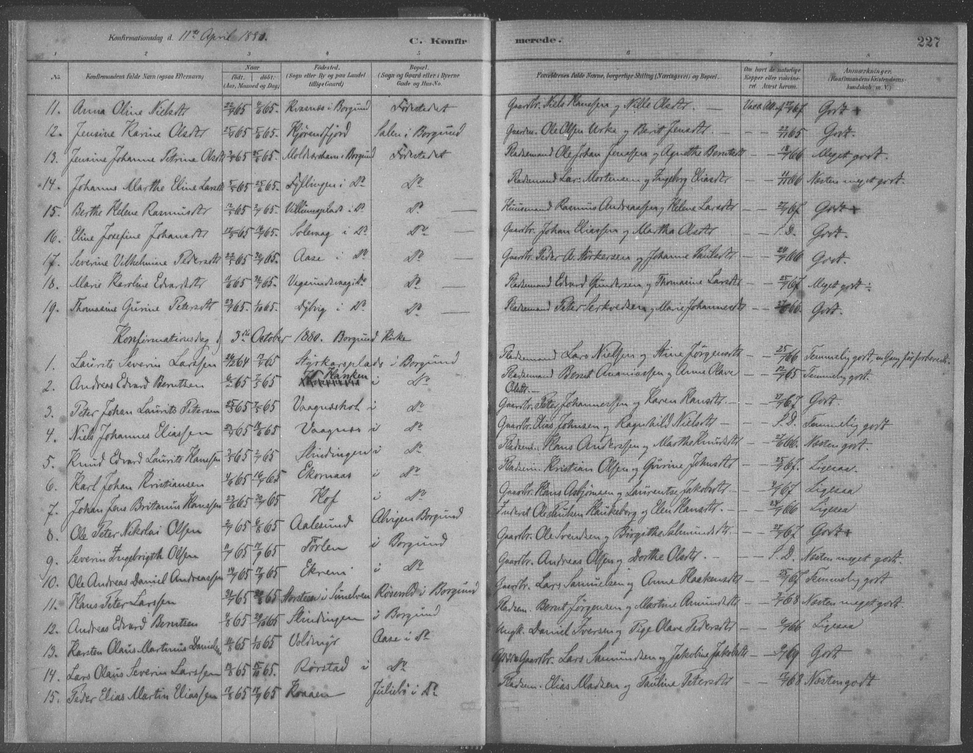 Ministerialprotokoller, klokkerbøker og fødselsregistre - Møre og Romsdal, AV/SAT-A-1454/528/L0402: Parish register (official) no. 528A12II, 1880-1903, p. 227