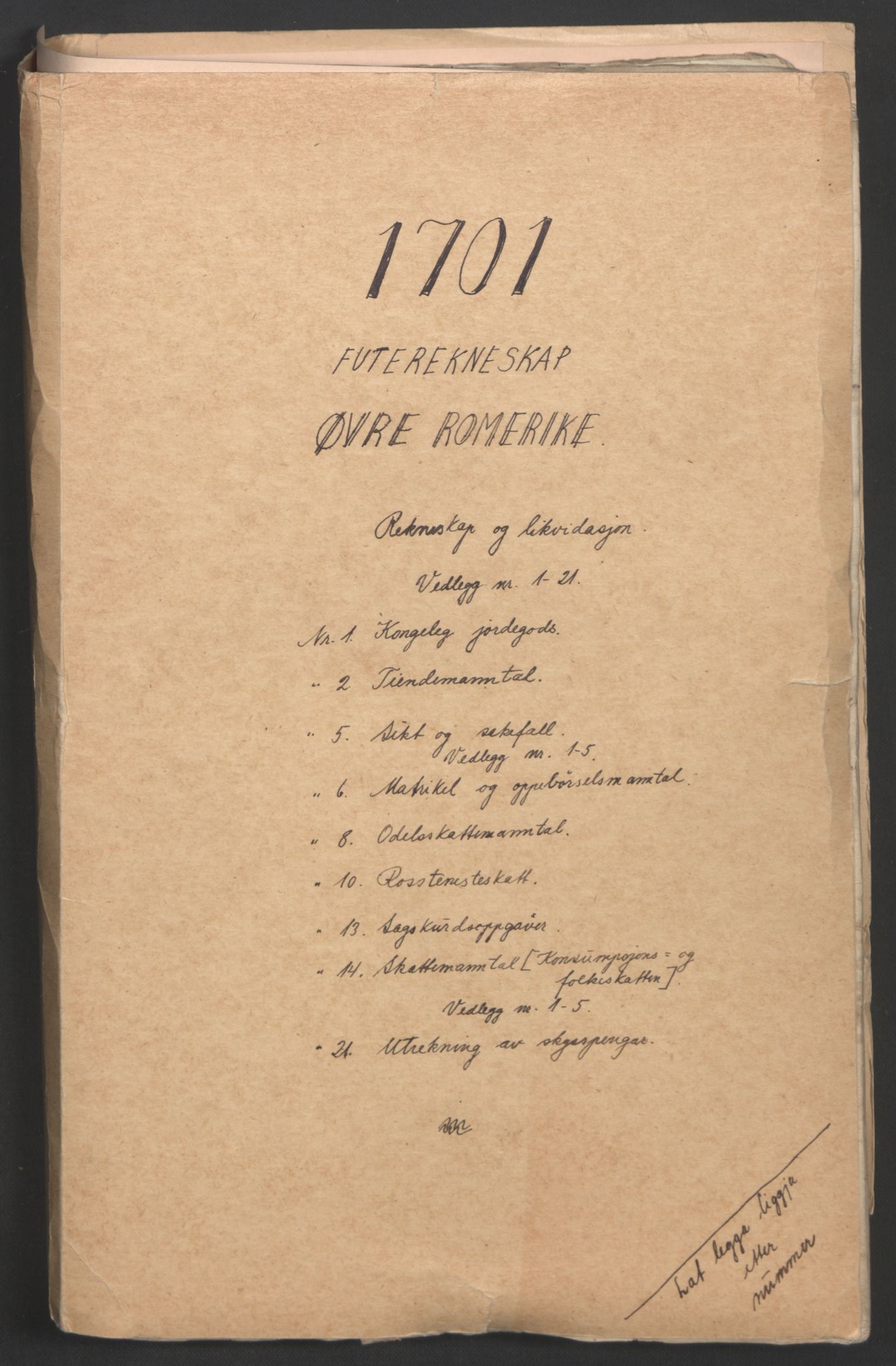 Rentekammeret inntil 1814, Reviderte regnskaper, Fogderegnskap, RA/EA-4092/R12/L0713: Fogderegnskap Øvre Romerike, 1701, p. 2
