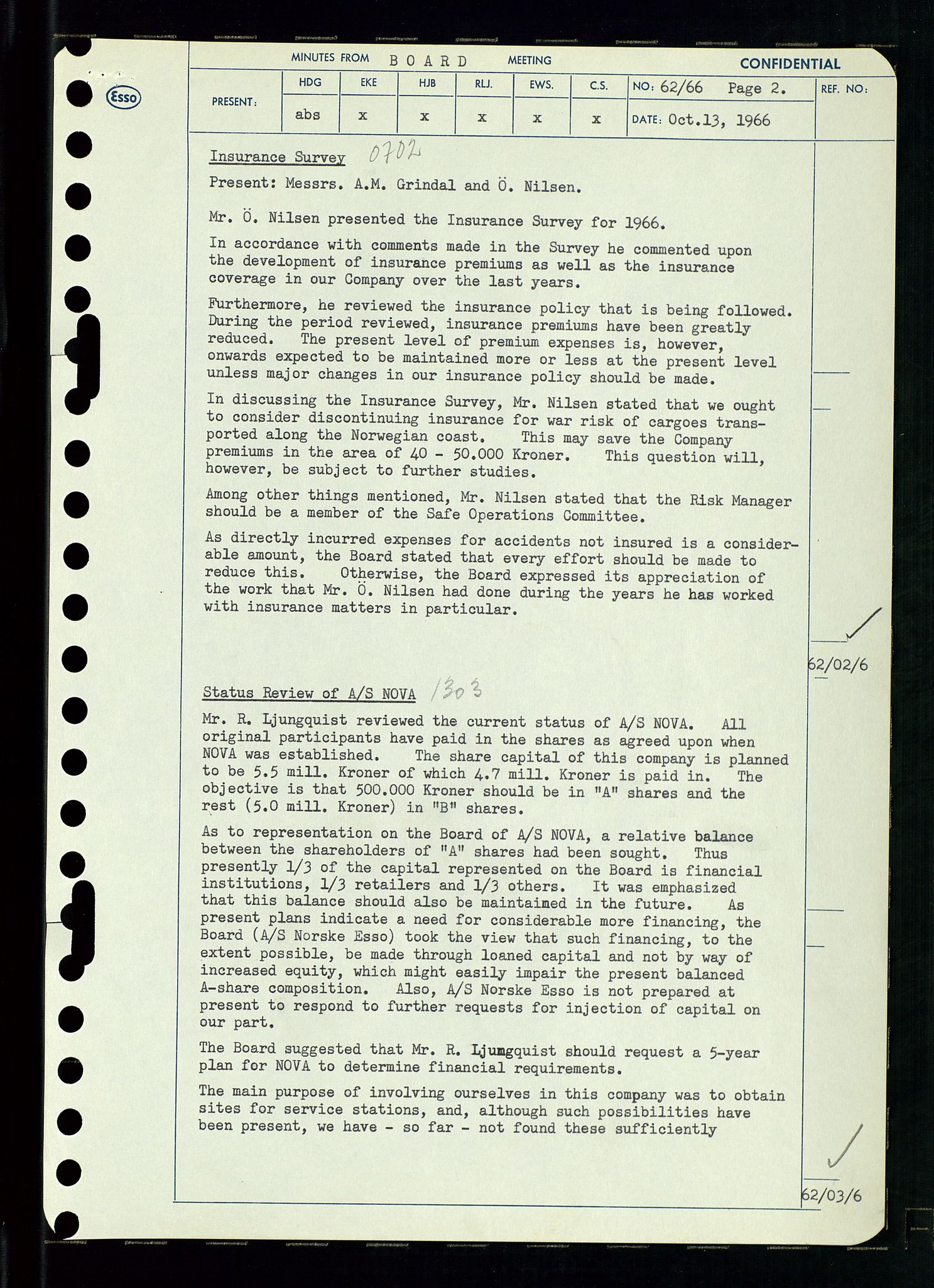 Pa 0982 - Esso Norge A/S, AV/SAST-A-100448/A/Aa/L0002/0002: Den administrerende direksjon Board minutes (styrereferater) / Den administrerende direksjon Board minutes (styrereferater), 1966, p. 130