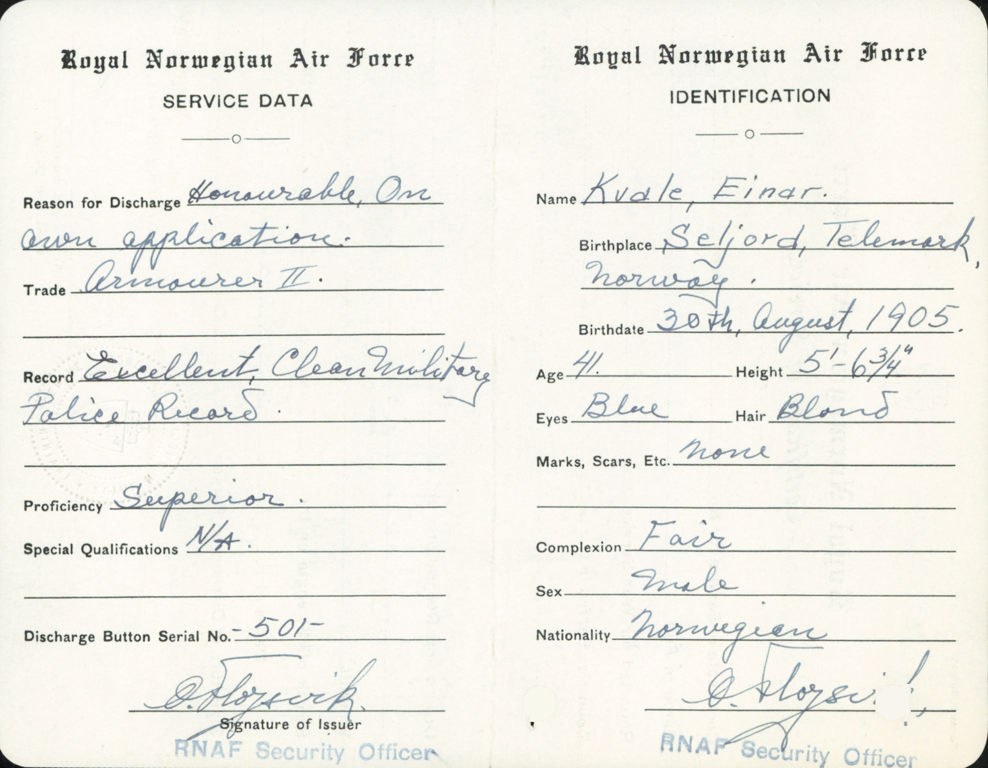 Forsvaret, Forsvarets overkommando/Luftforsvarsstaben, AV/RA-RAFA-4079/P/Pa/L0013: Personellmapper, 1905, p. 353