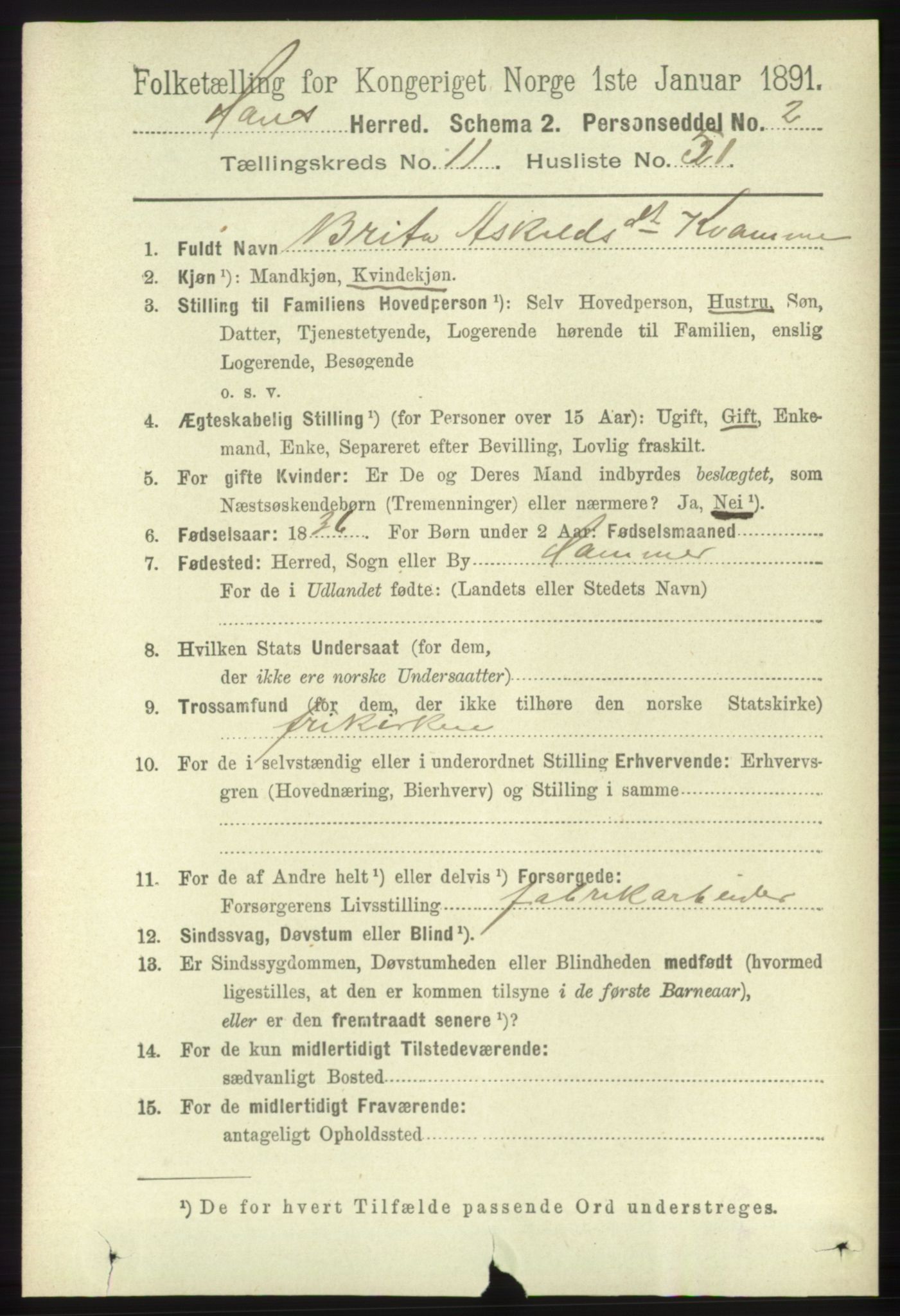 RA, 1891 census for 1250 Haus, 1891, p. 5174