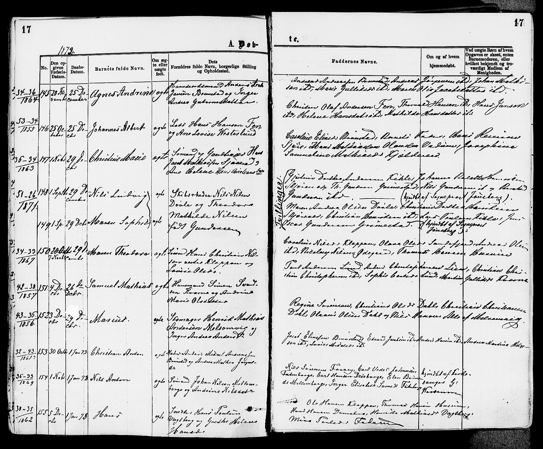 Stokke kirkebøker, AV/SAKO-A-320/F/Fa/L0009: Parish register (official) no. I 9, 1872-1883, p. 17