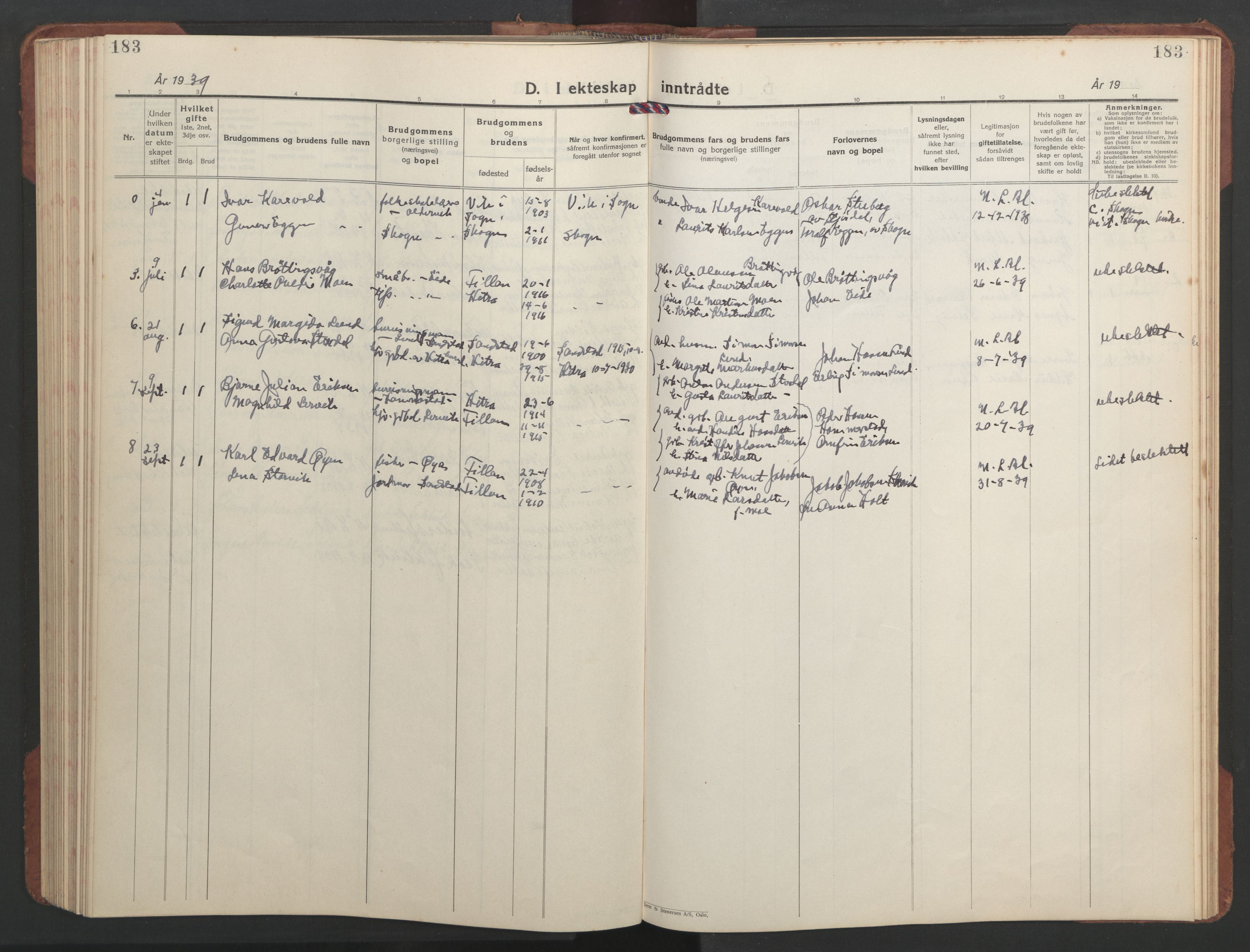 Ministerialprotokoller, klokkerbøker og fødselsregistre - Sør-Trøndelag, AV/SAT-A-1456/637/L0564: Parish register (copy) no. 637C05, 1928-1968, p. 183