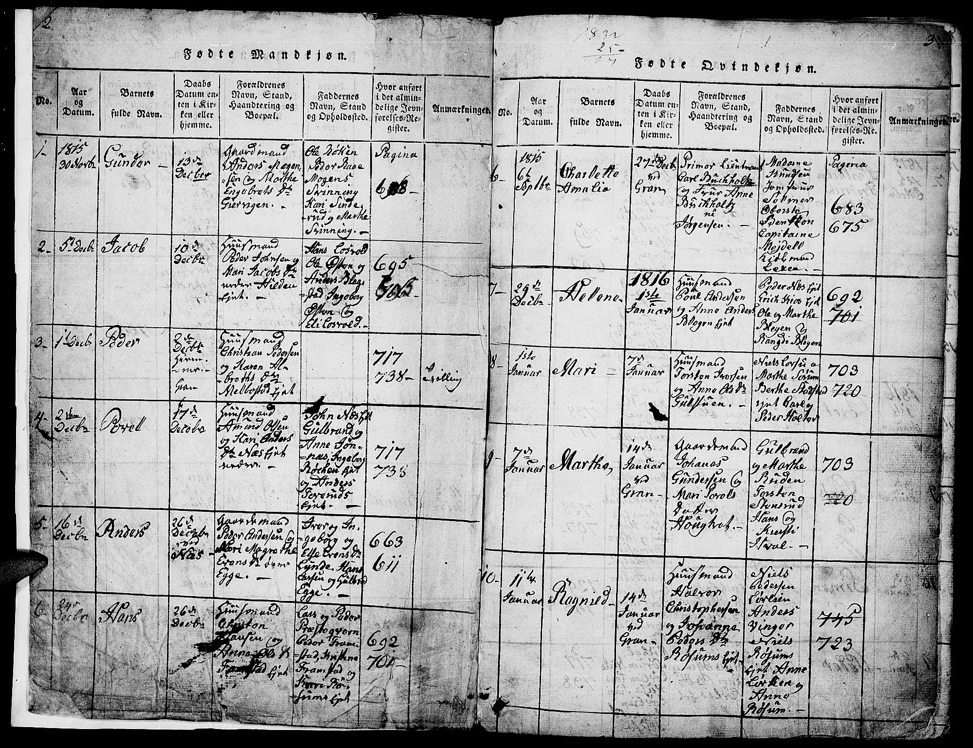 Gran prestekontor, AV/SAH-PREST-112/H/Ha/Hab/L0001: Parish register (copy) no. 1, 1815-1824, p. 2-3