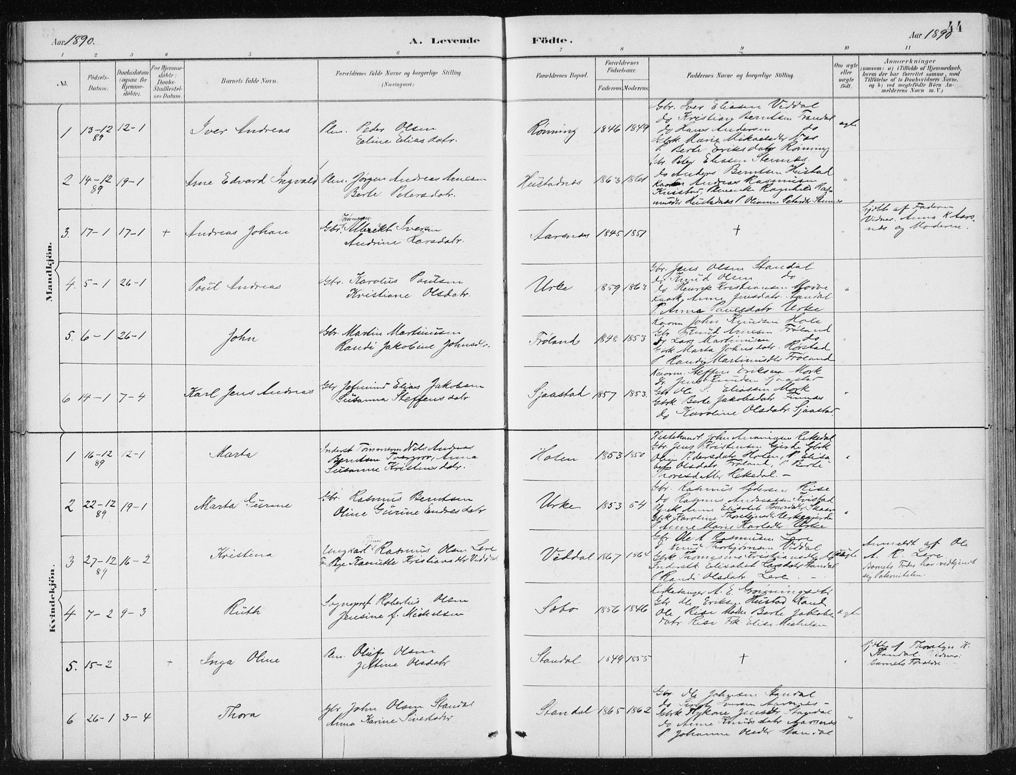 Ministerialprotokoller, klokkerbøker og fødselsregistre - Møre og Romsdal, AV/SAT-A-1454/515/L0215: Parish register (copy) no. 515C02, 1884-1906, p. 44