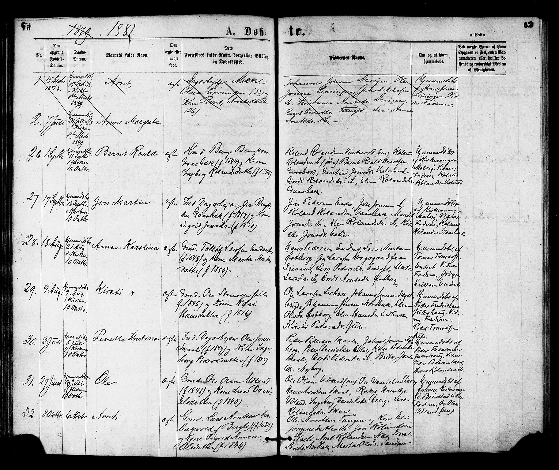 Ministerialprotokoller, klokkerbøker og fødselsregistre - Nord-Trøndelag, SAT/A-1458/755/L0493: Parish register (official) no. 755A02, 1865-1881, p. 62a