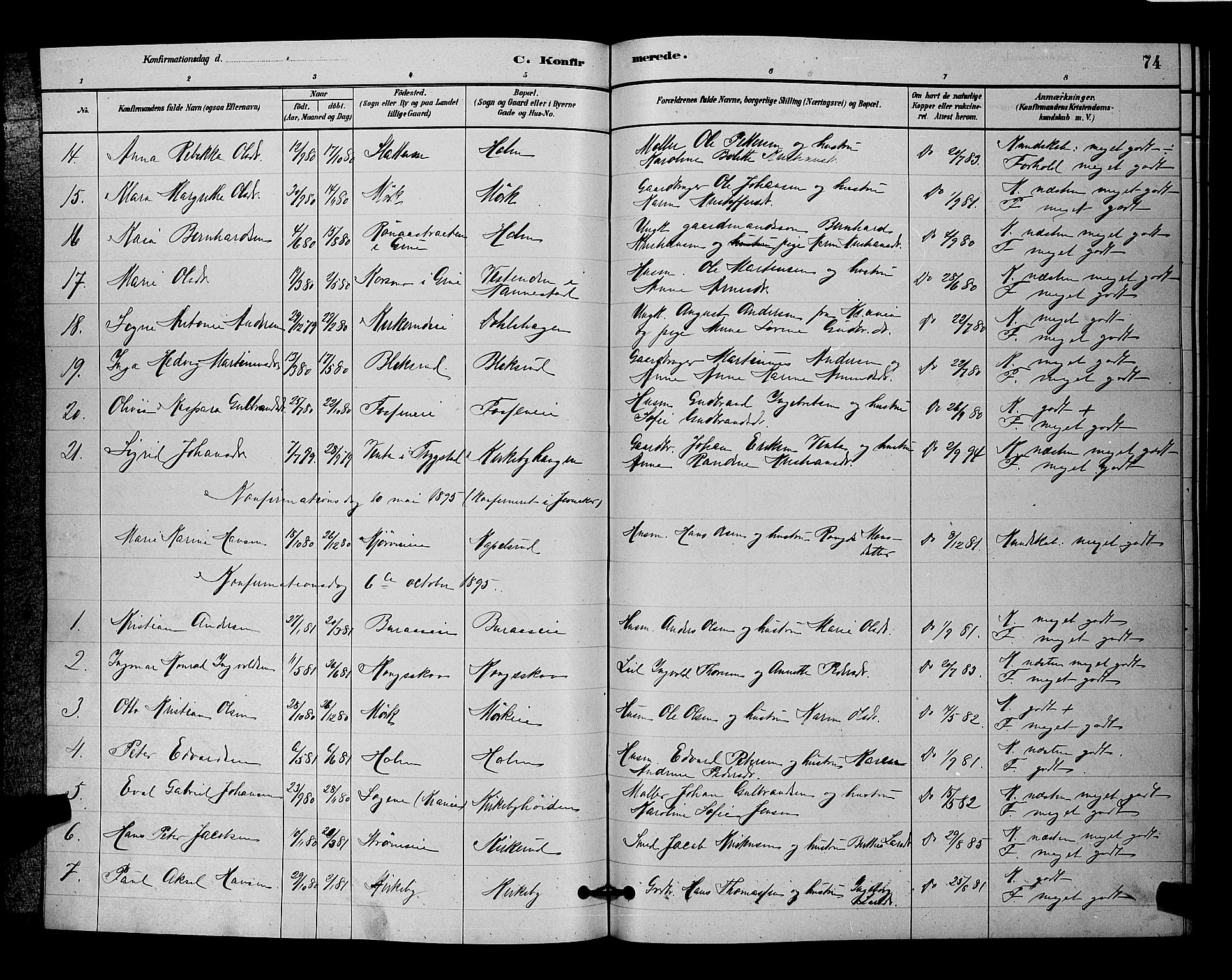 Nittedal prestekontor Kirkebøker, SAO/A-10365a/G/Gb/L0002: Parish register (copy) no. II 2, 1879-1901, p. 74