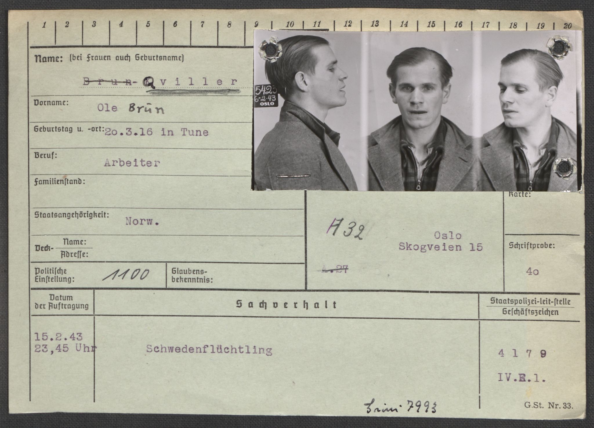 Befehlshaber der Sicherheitspolizei und des SD, AV/RA-RAFA-5969/E/Ea/Eaa/L0008: Register over norske fanger i Møllergata 19: Oelze-Ru, 1940-1945, p. 980