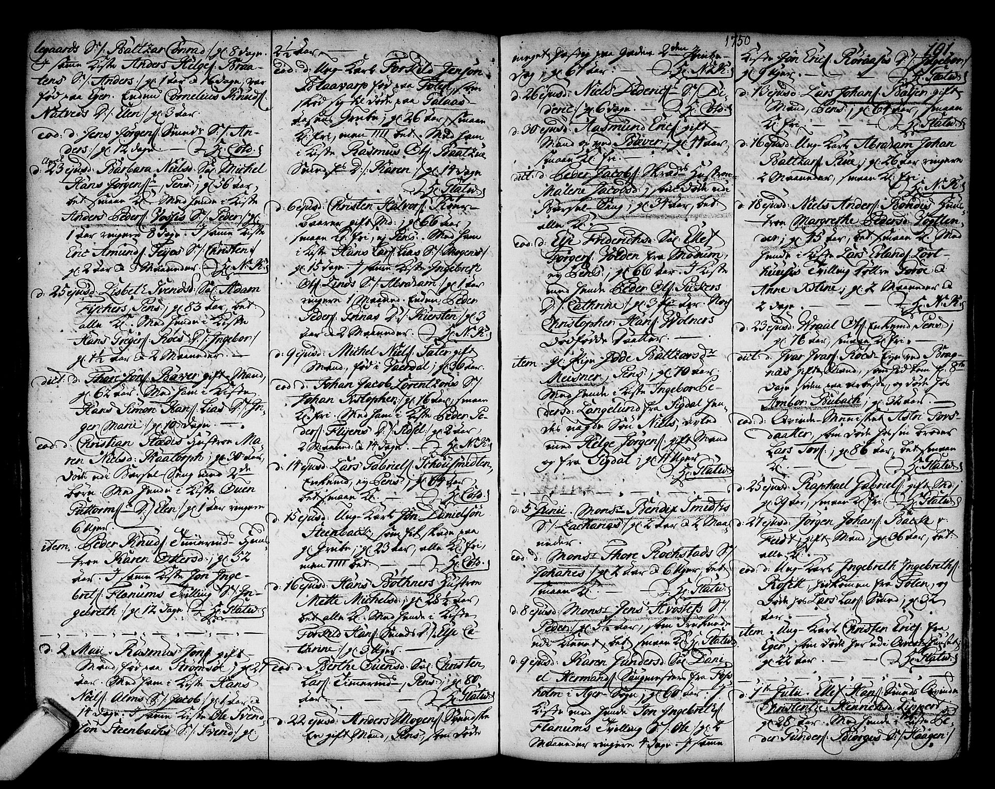 Kongsberg kirkebøker, AV/SAKO-A-22/F/Fa/L0003: Parish register (official) no. I 3, 1744-1755, p. 191